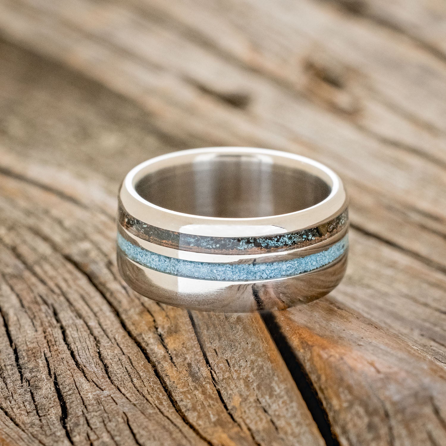 "COSMO" - TURQUOISE & PATINA COPPER WEDDING BAND-3