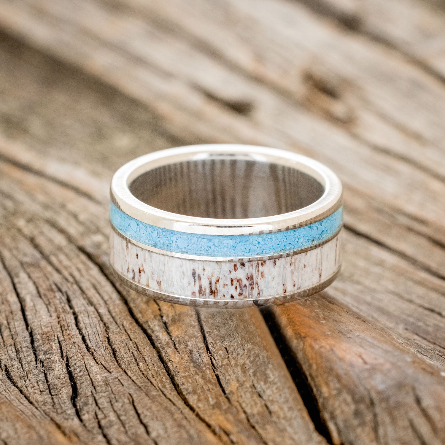 "RAPTOR" - TURQUOISE & ANTLER WEDDING BAND-6