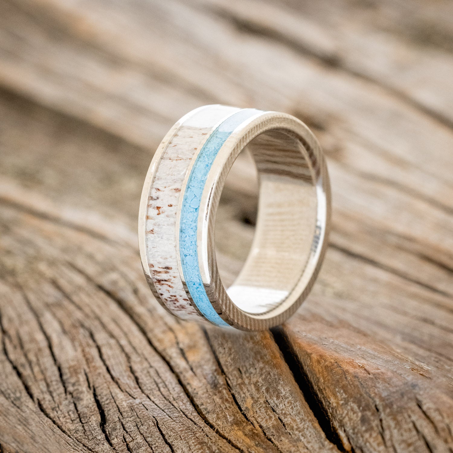 "RAPTOR" - TURQUOISE & ANTLER WEDDING BAND-4