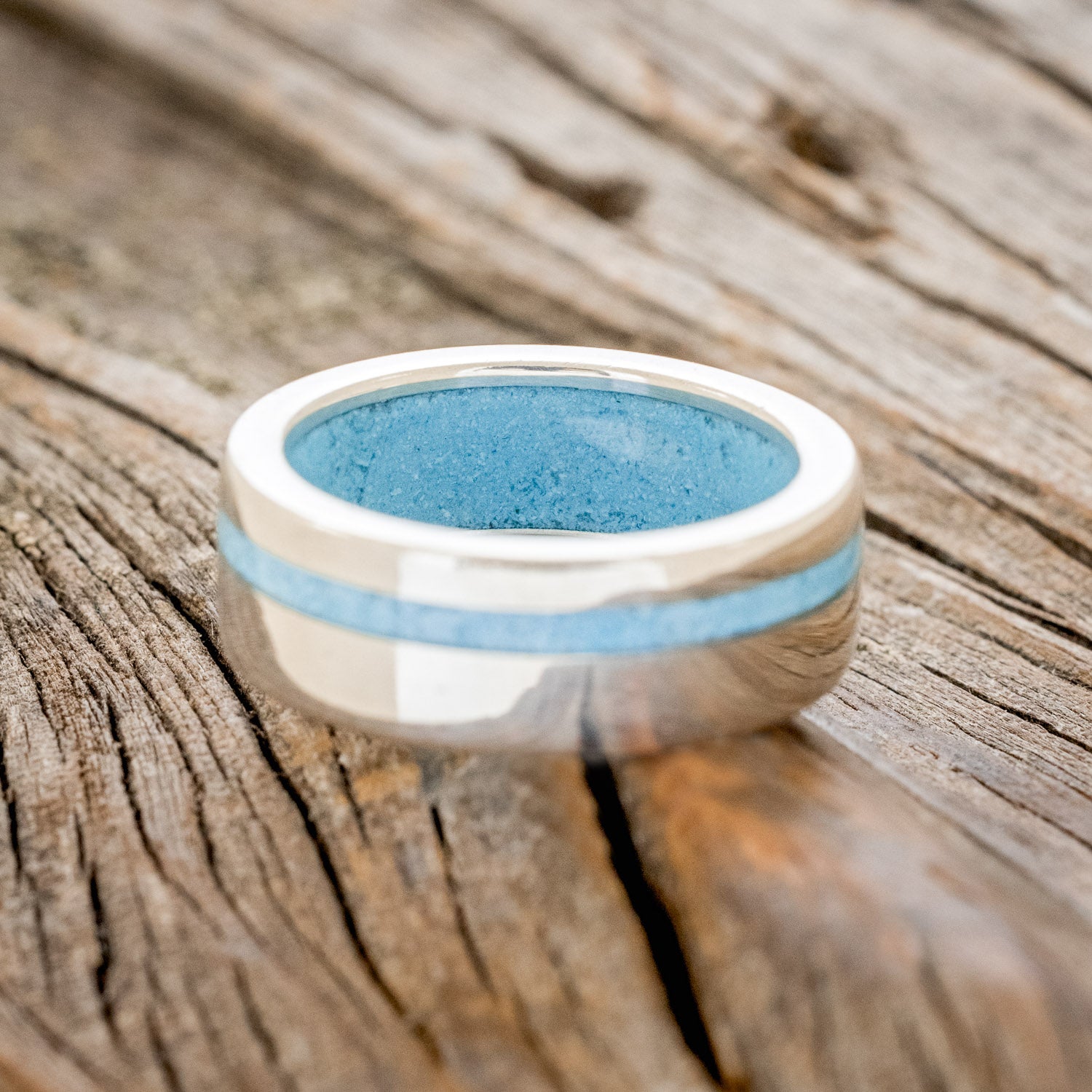 "VERTIGO" - TURQUOISE WEDDING RING FEATURING A TURQUOISE LINED BAND-25
