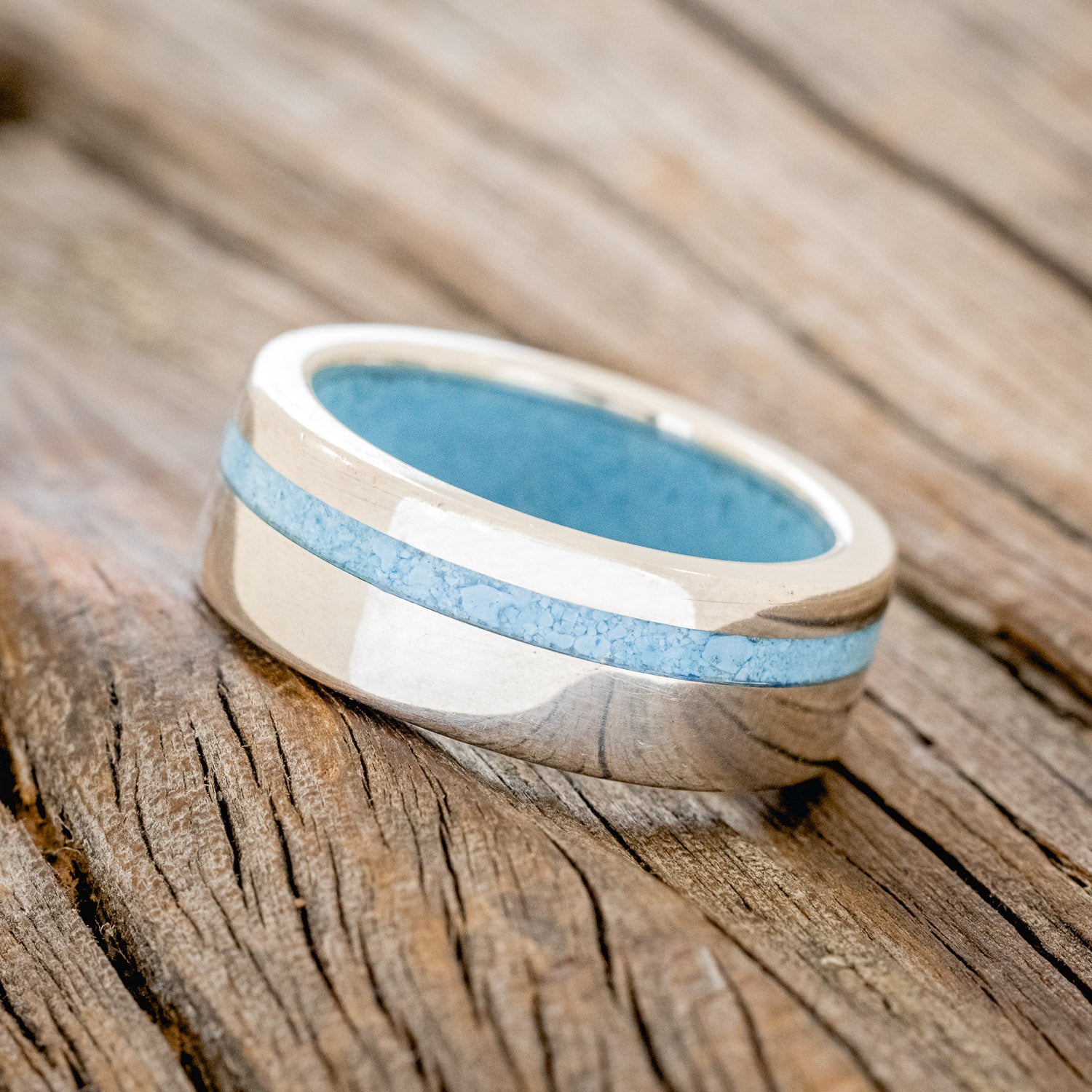 "VERTIGO" - TURQUOISE WEDDING RING FEATURING A TURQUOISE LINED BAND-27