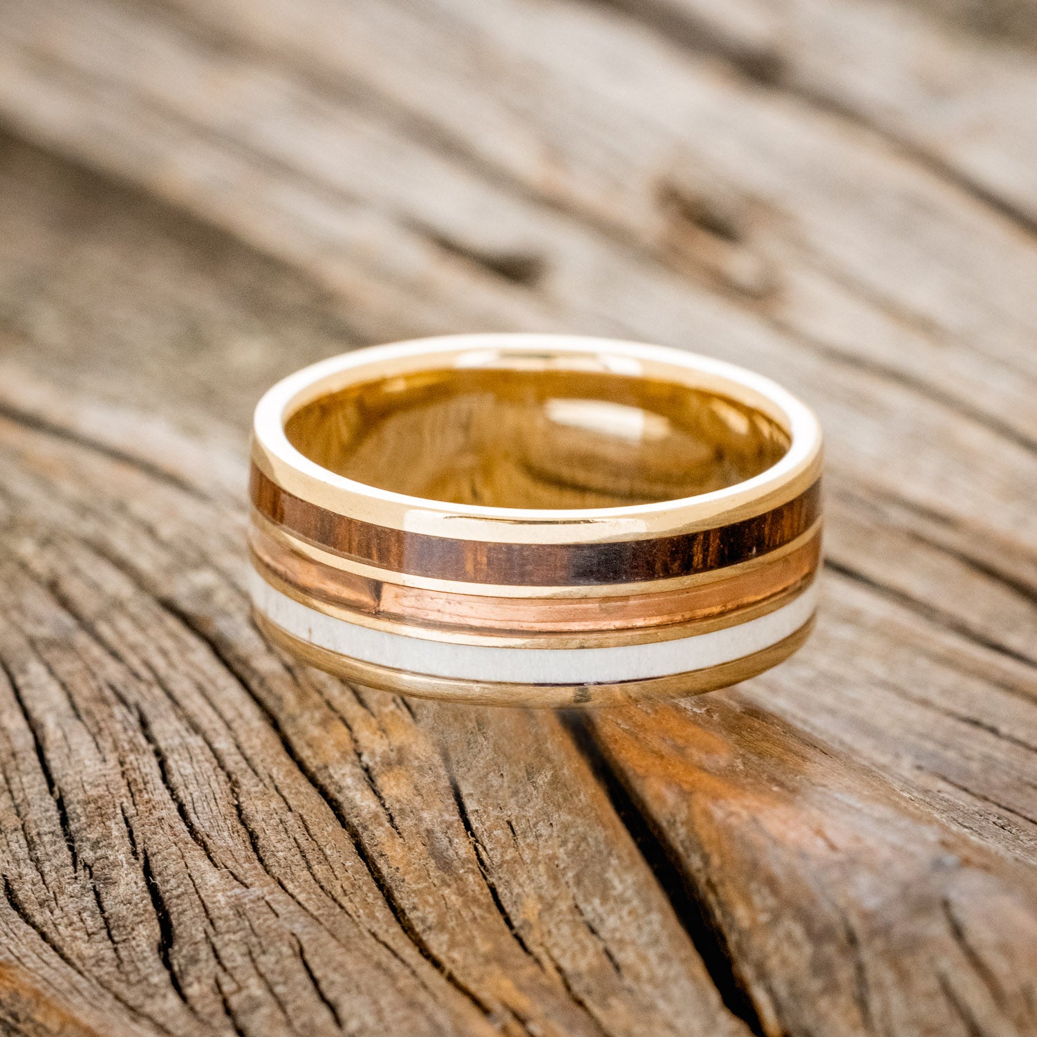 "RIO" - IRONWOOD, RUSTIC COPPER & ANTLER WEDDING BAND-3
