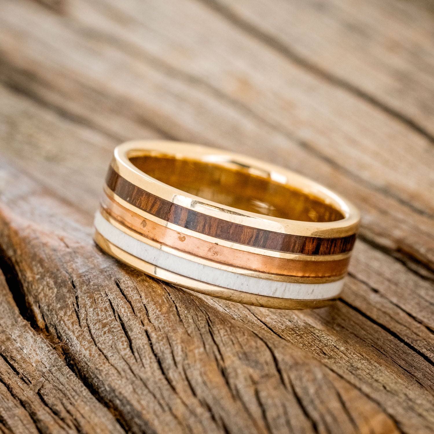 "RIO" - IRONWOOD, RUSTIC COPPER & ANTLER WEDDING BAND-2