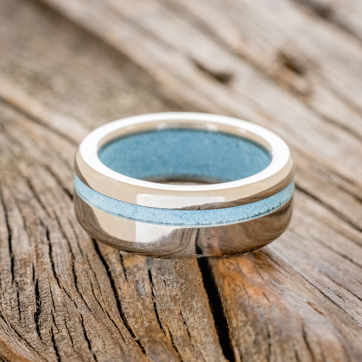 "VERTIGO" - TURQUOISE WEDDING RING FEATURING A TURQUOISE LINED BAND-3