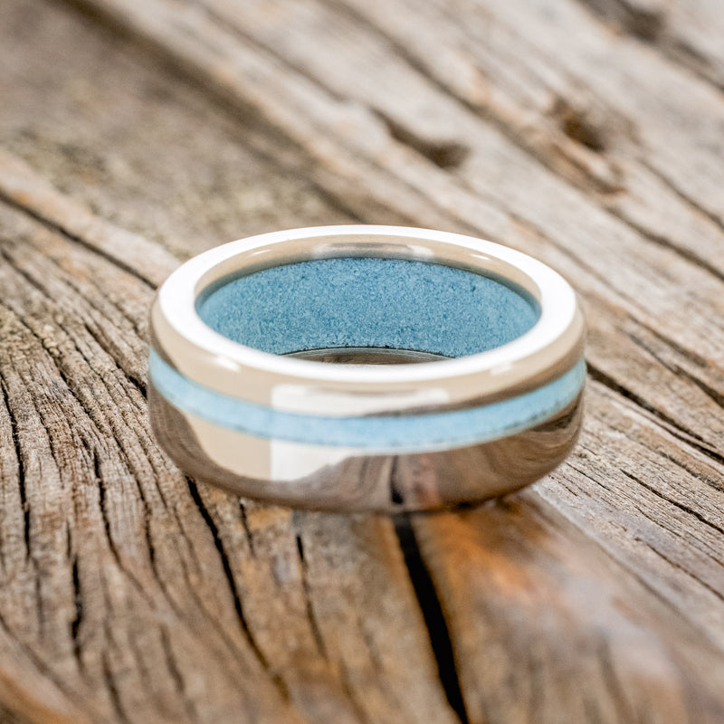 "VERTIGO" - TURQUOISE WEDDING RING FEATURING A TURQUOISE LINED BAND