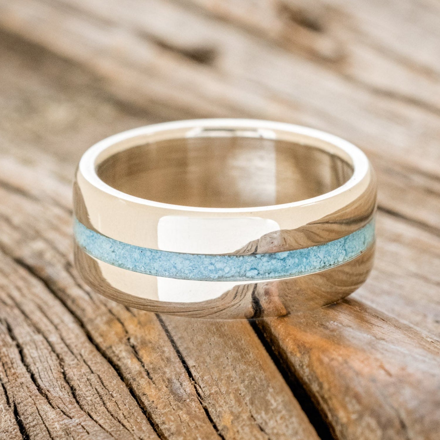 "NIRVANA" - CENTERED TURQUOISE WEDDING RING FEATURING A 14K GOLD BAND-3