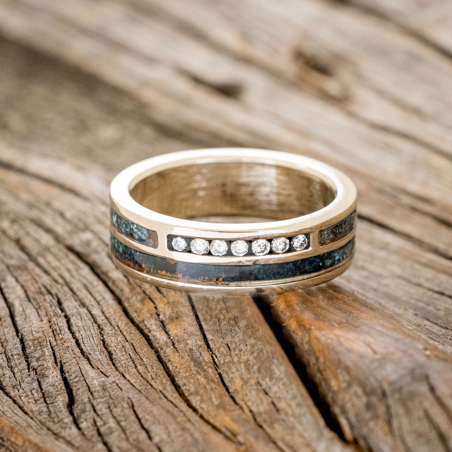 "TRIDENT" - DIAMOND & PATINA COPPER WEDDING BAND-3