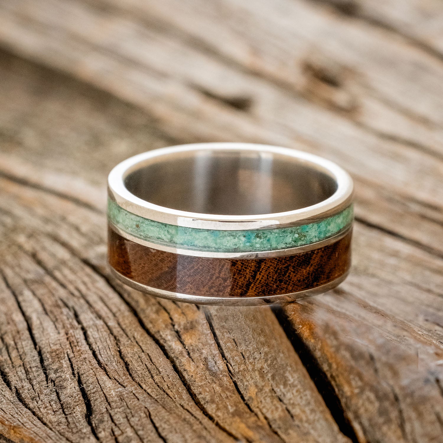 "RAPTOR" - MALACHITE & IRONWOOD WEDDING BAND-3