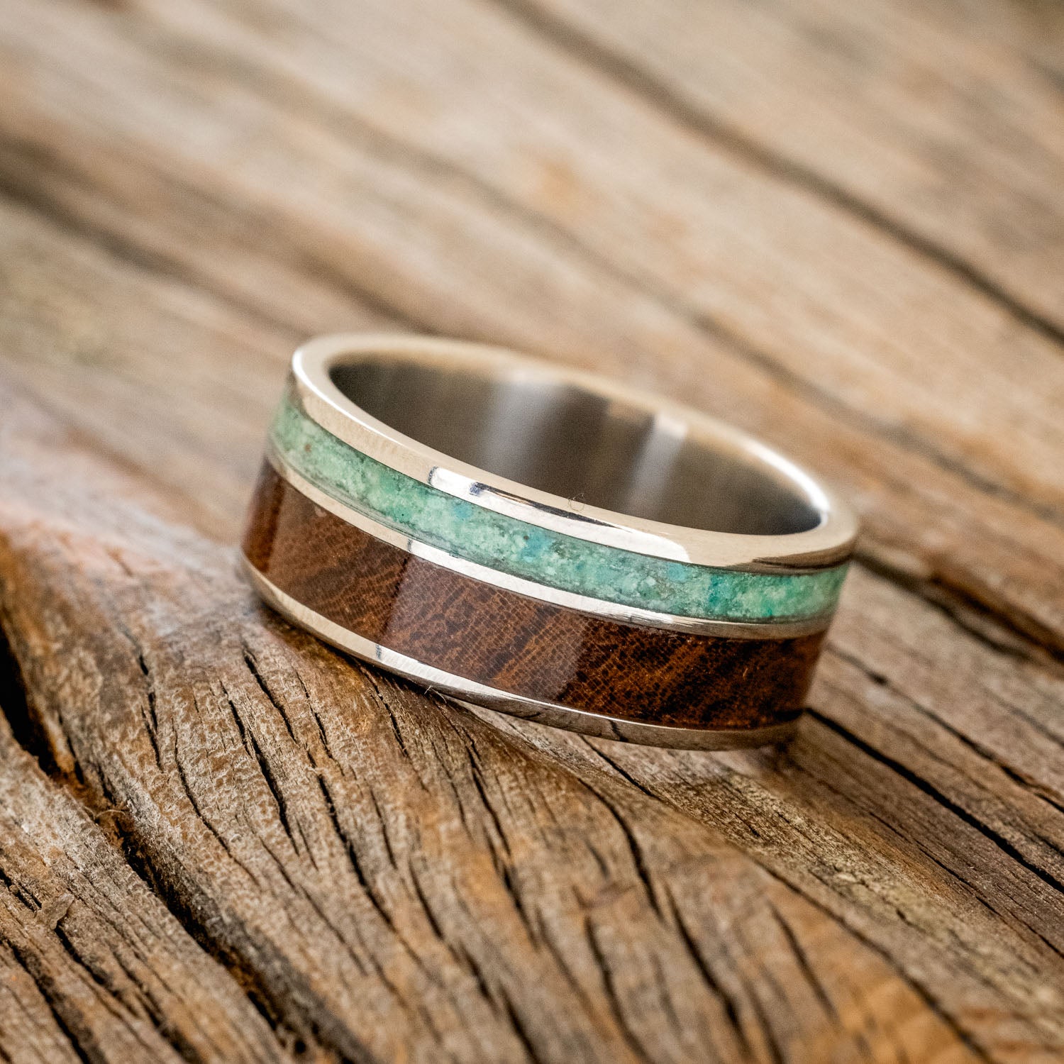 "RAPTOR" - MALACHITE & IRONWOOD WEDDING BAND-2