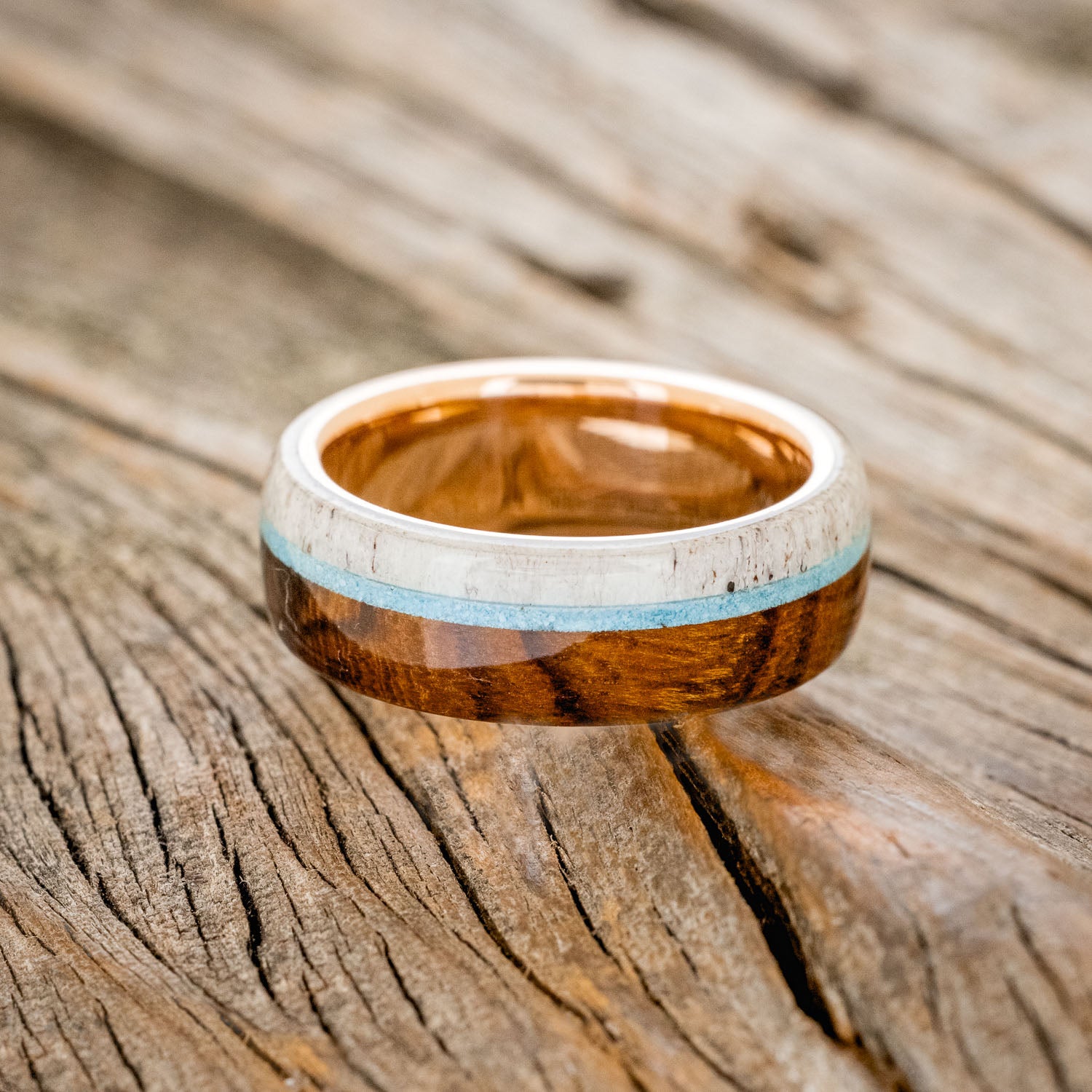"ARGOS" - IRONWOOD, ANTLER & TURQUOISE WEDDING BAND-18