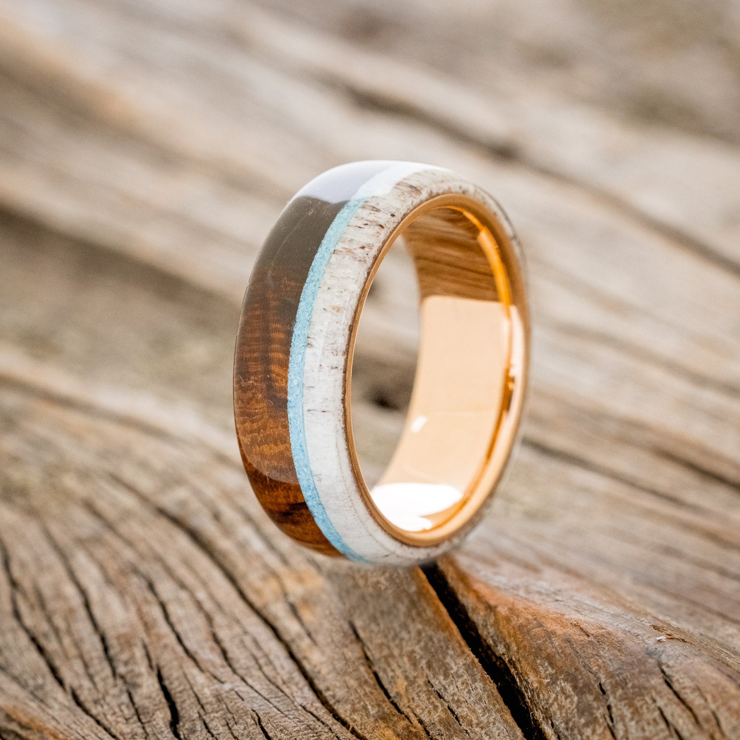 "ARGOS" - IRONWOOD, ANTLER & TURQUOISE WEDDING BAND-16