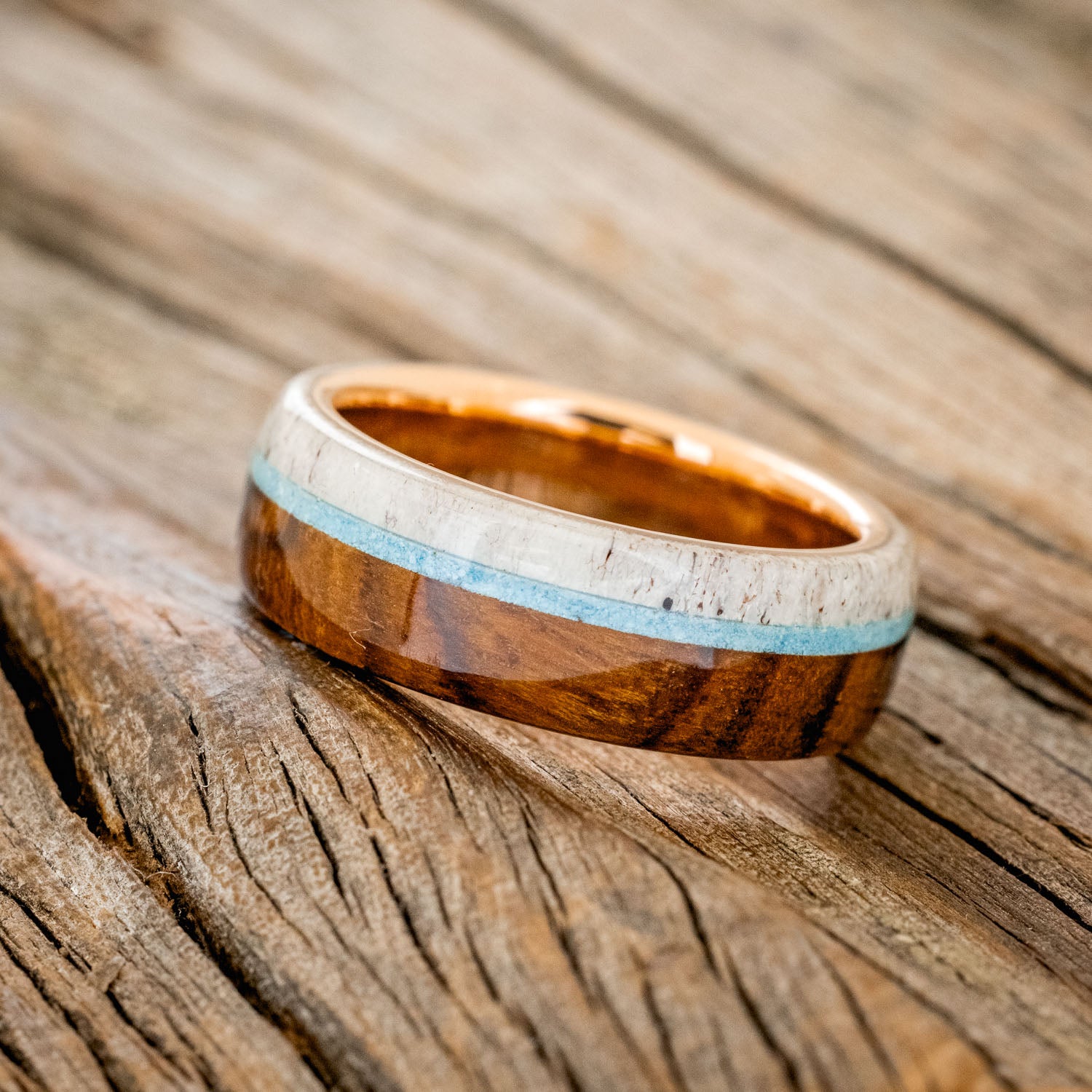 "ARGOS" - IRONWOOD, ANTLER & TURQUOISE WEDDING BAND-17