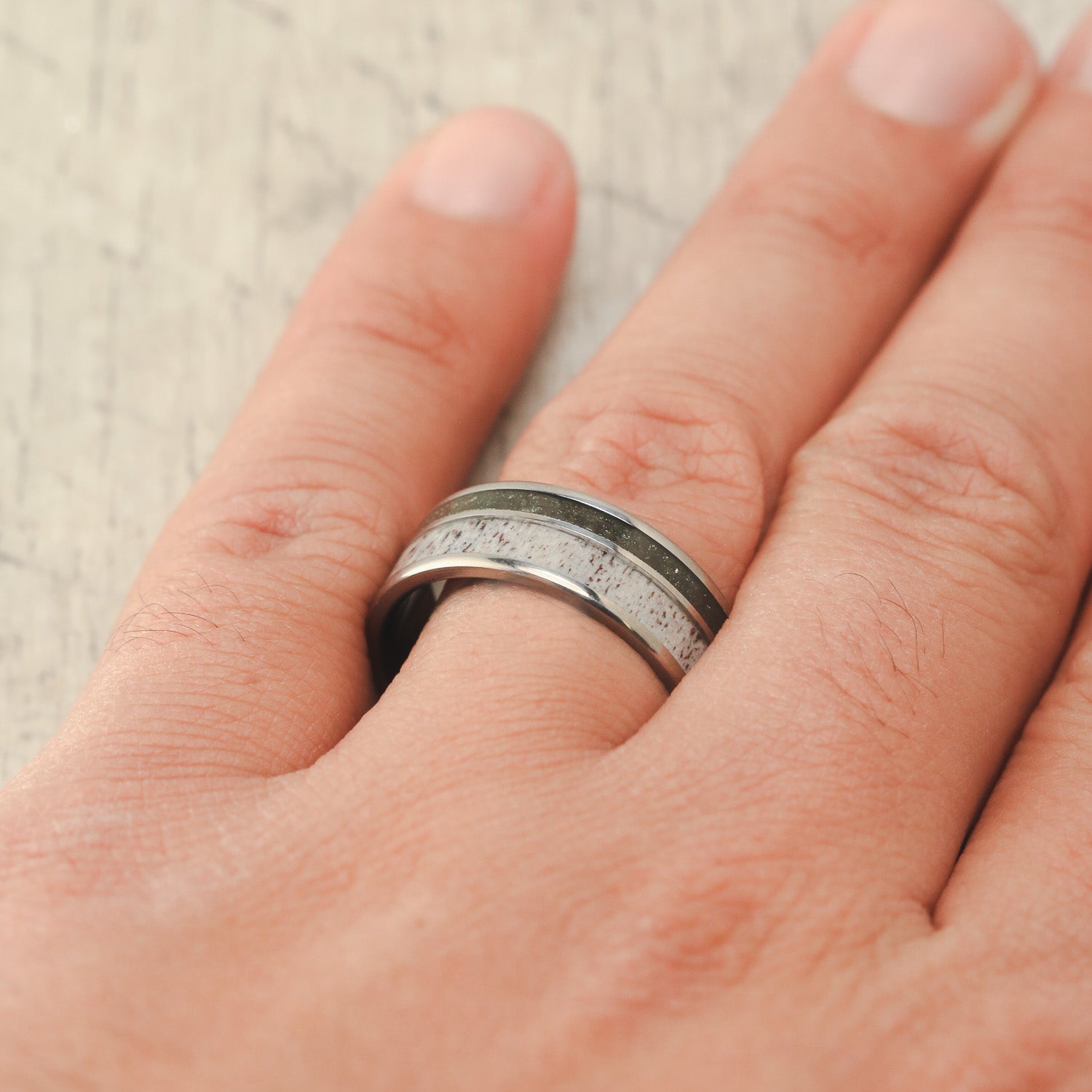 "RAPTOR" - ELK ANTLER & PYRITE WEDDING BAND-7