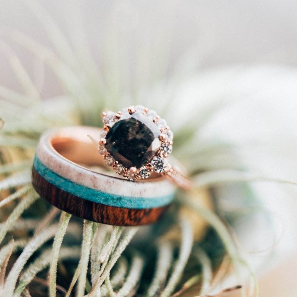 "ARGOS" - IRONWOOD, ANTLER & TURQUOISE WEDDING BAND-22
