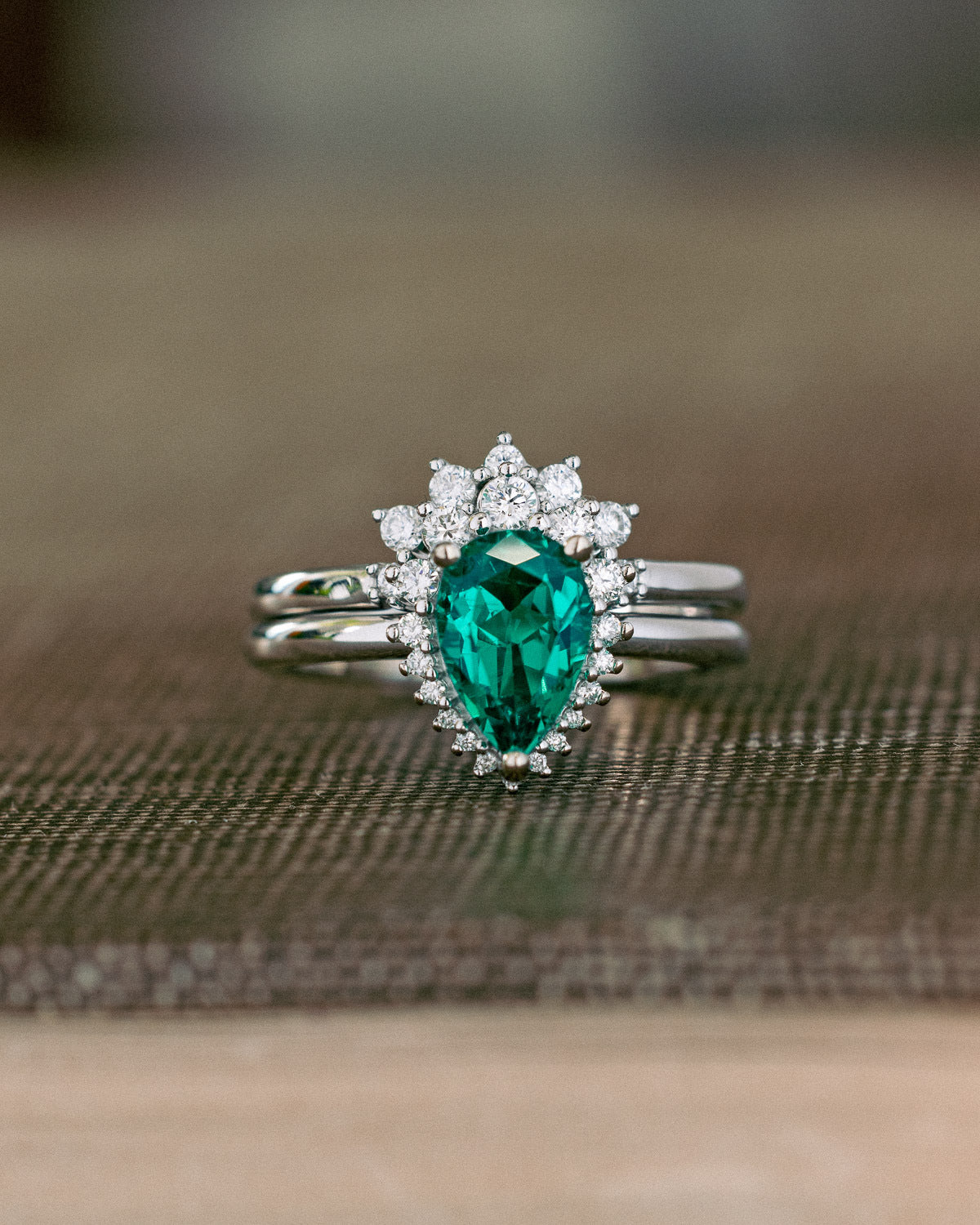 "LAVERNA" - PEAR-SHAPED LAB-GROWN EMERALD ENGAGEMENT RING WITH DIAMOND HALO-31