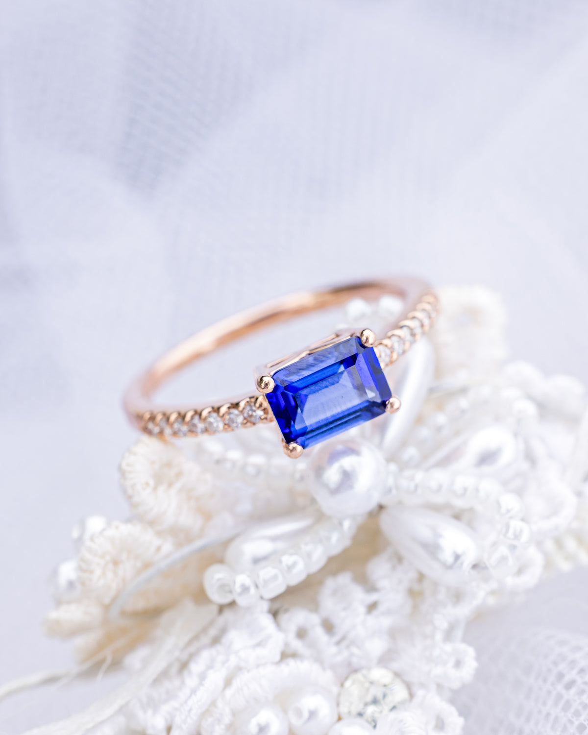 "AMARA" - EMERALD CUT LAB-GROWN SAPPHIRE ENGAGEMENT RING WITH DIAMOND ACCENTS-7