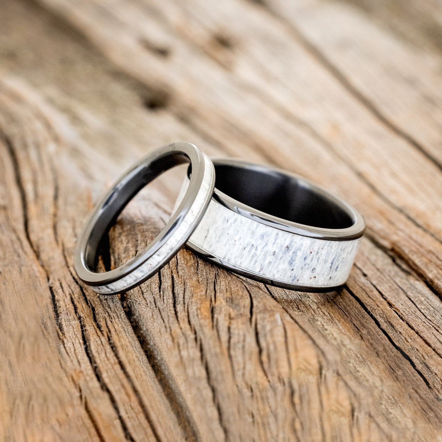 "RAINIER" - MATCHING SET OF ANTLER WEDDING BANDS-21