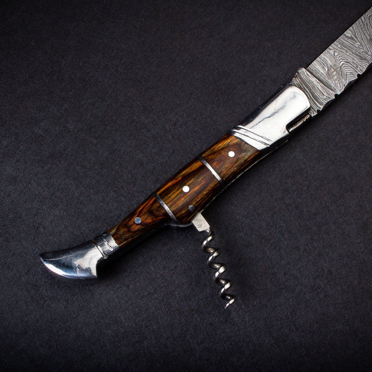 "RHONE RANGERS" - HANDMADE DAMASCUS STEEL FOLDING KNIFE WITH WINE CORKSCREW by Forseti Steel™-17