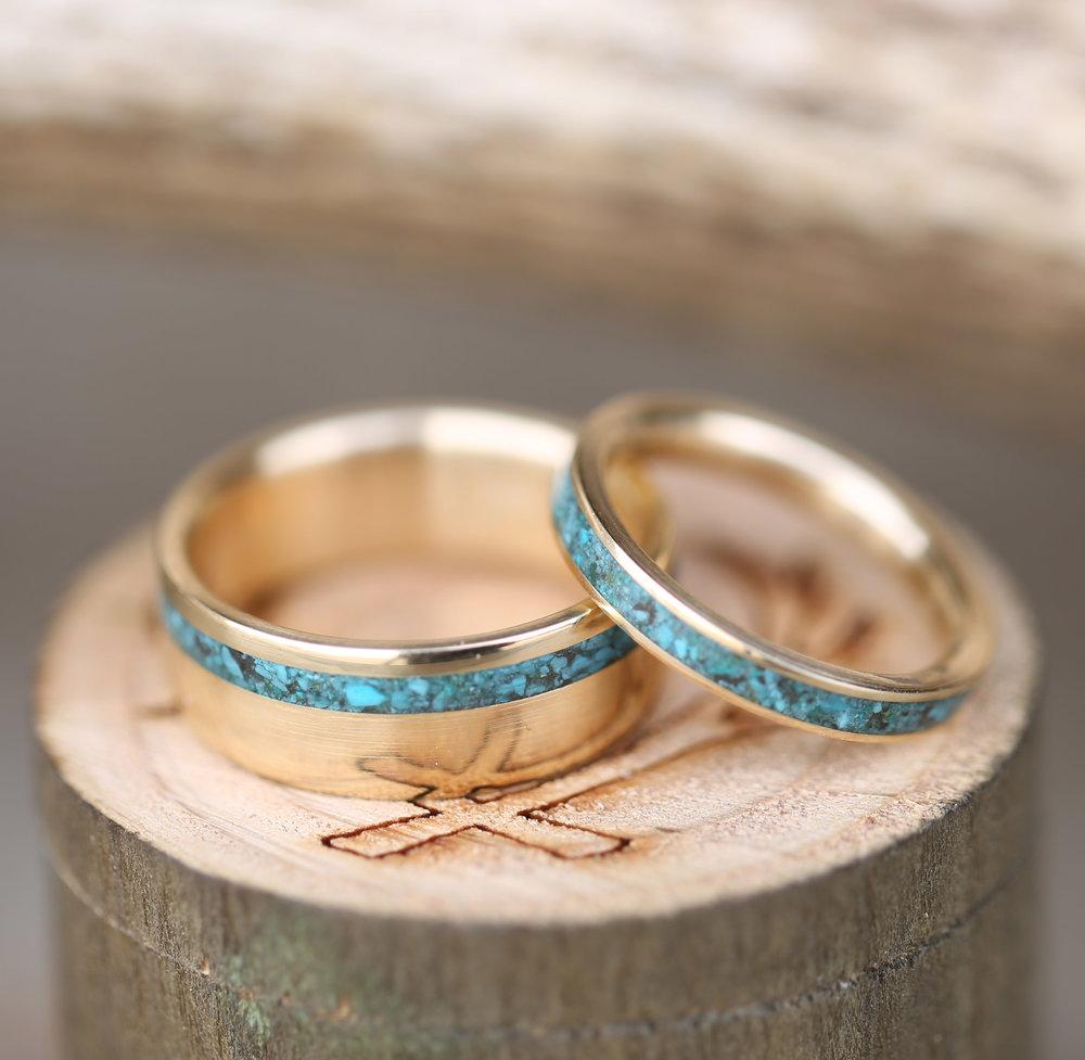 "VERTIGO" - MATCHING SET OF TURQUOISE WEDDING BANDS-32
