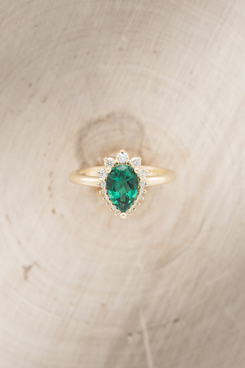 "LAVERNA" - PEAR-SHAPED LAB-GROWN EMERALD ENGAGEMENT RING WITH DIAMOND HALO-19