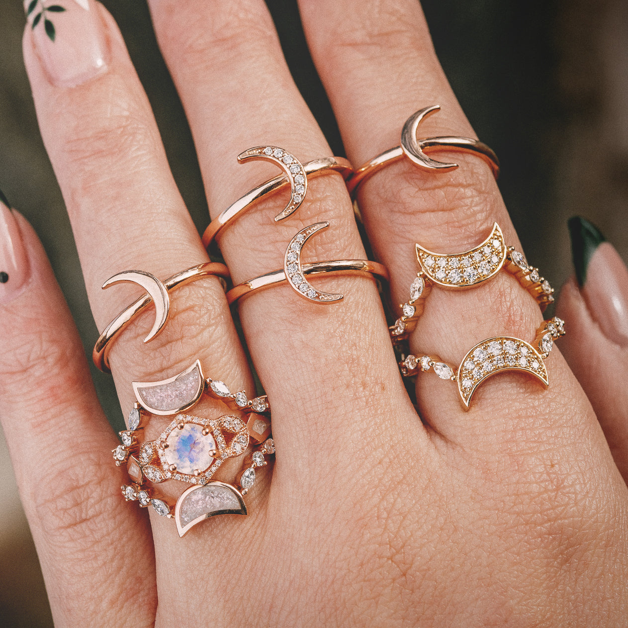 "HECATE" - PAVÉ DIAMOND CRESCENT MOON RING GUARD-7