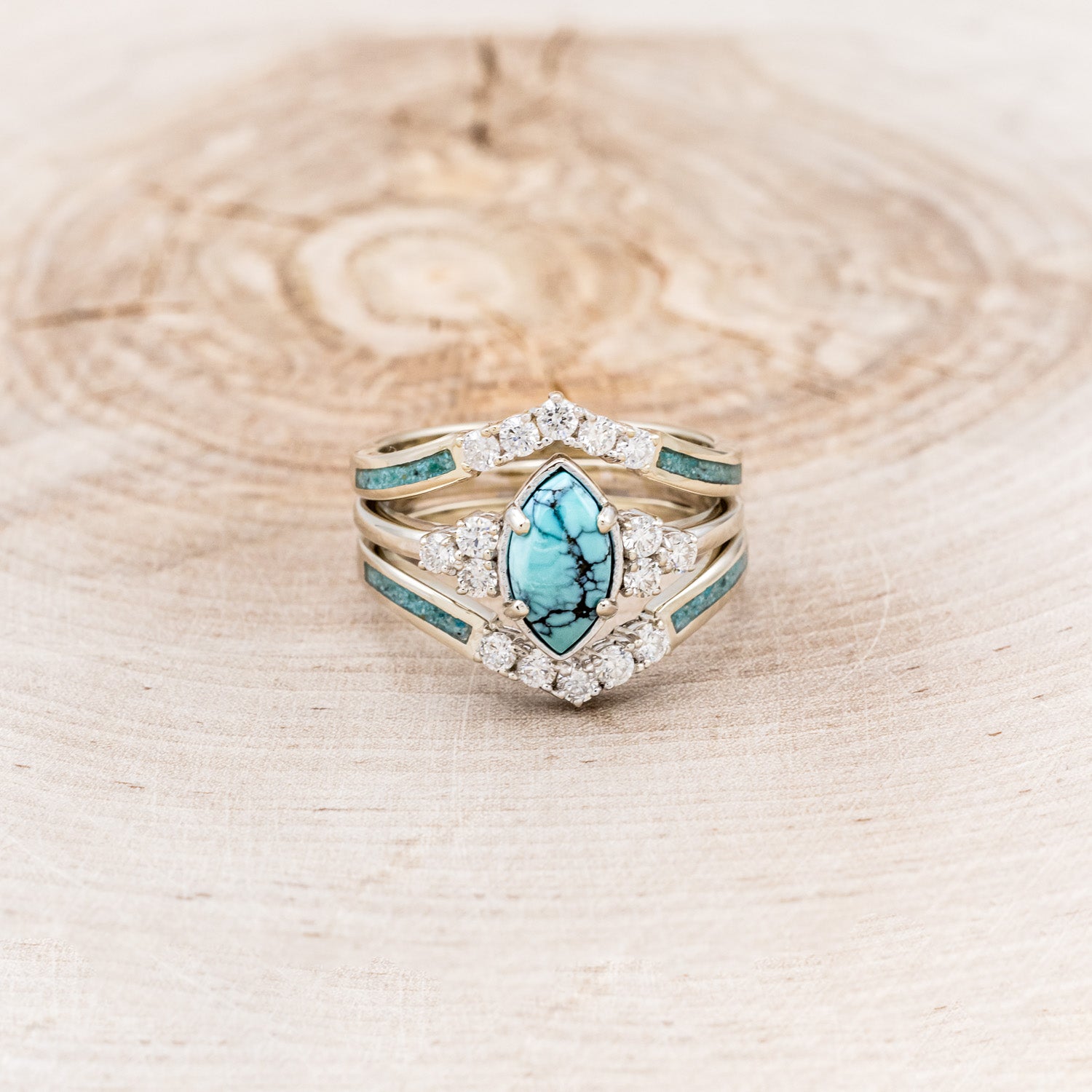 "RAYA" - MARQUISE TURQUOISE ENGAGEMENT RING WITH DIAMOND ACCENTS & RING GUARD-22