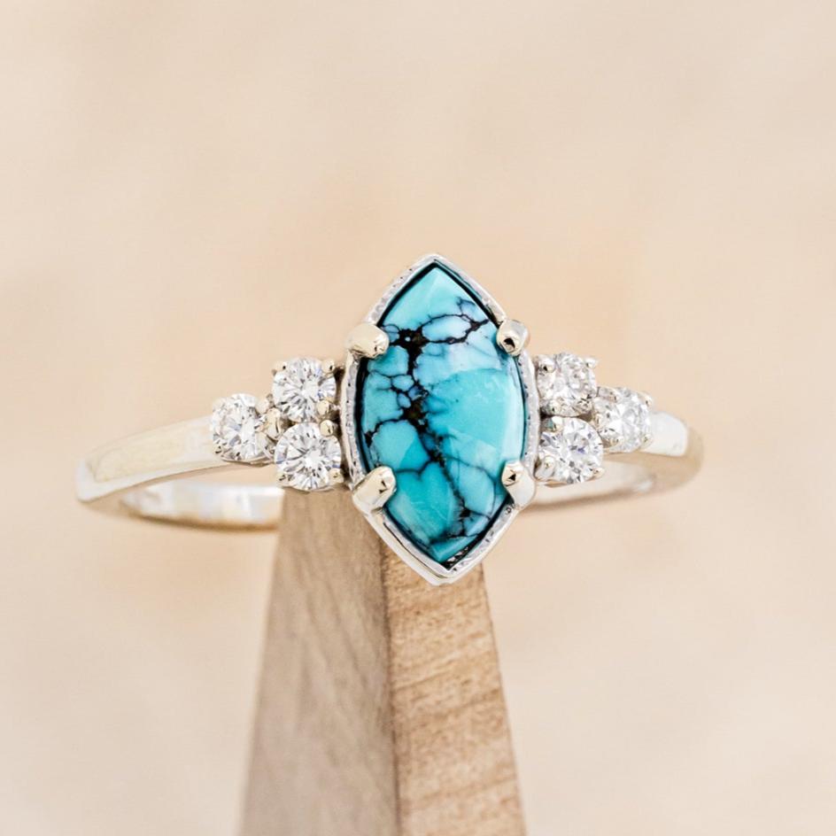 "RAYA" - MARQUISE TURQUOISE ENGAGEMENT RING WITH DIAMOND ACCENTS & RING GUARD-25