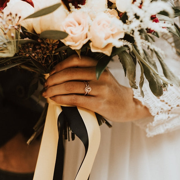 "FRENCHY" - OVAL MORGANITE ENGAGEMENT RING WITH DIAMOND HALO-13