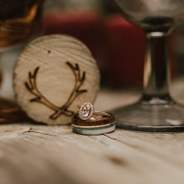 "FRENCHY" - OVAL MORGANITE ENGAGEMENT RING WITH DIAMOND HALO-11