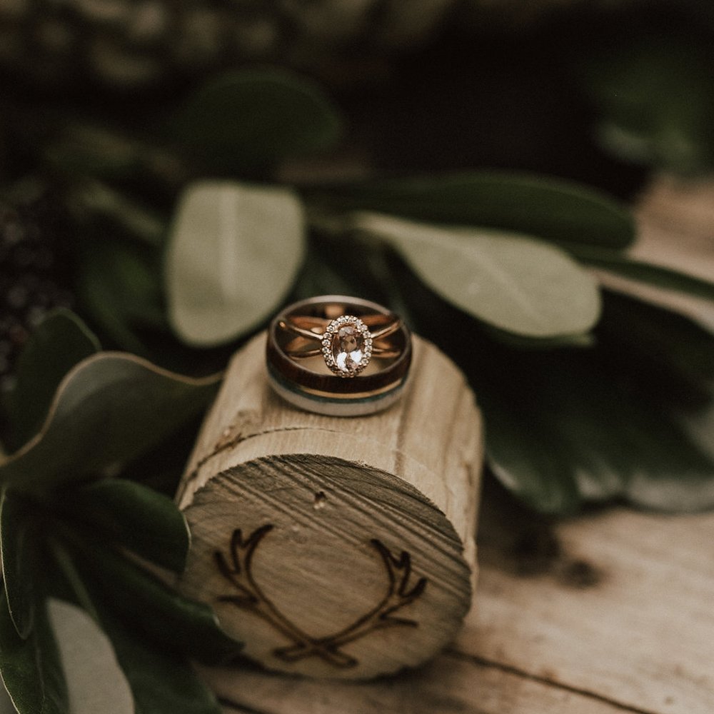 "ARGOS" - TURQUOISE, ANTLER, 14K GOLD INLAY & IRONWOOD WEDDING BAND-9