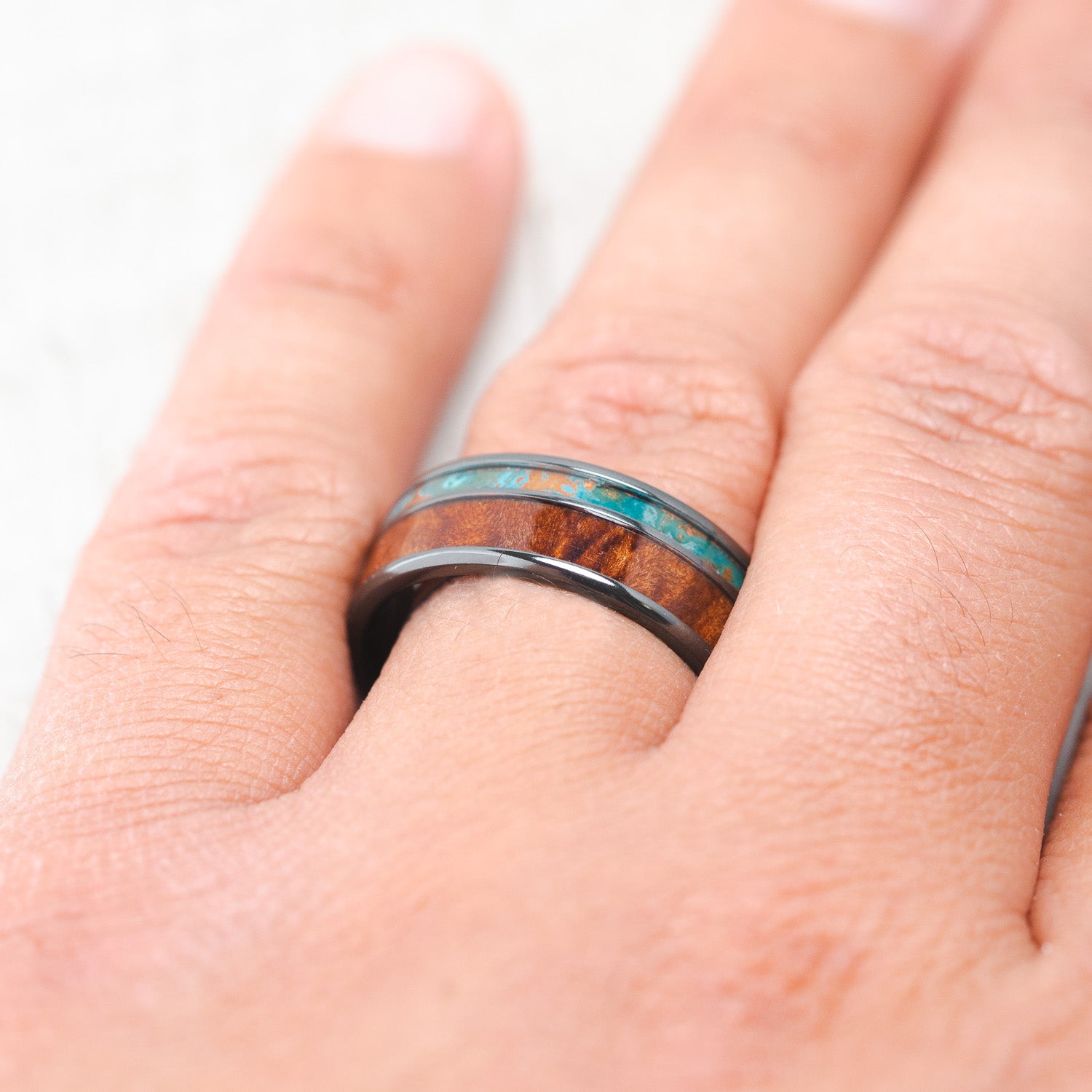 "RAPTOR" - PATINA COPPER & REDWOOD WEDDING RING-7
