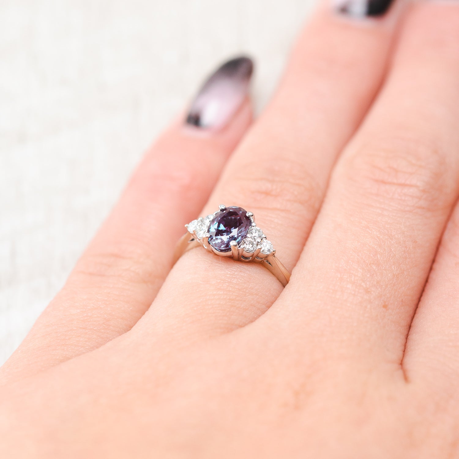 "RHEA" - OVAL LAB-GROWN ALEXANDRITE ENGAGEMENT RING WITH DIAMOND ACCENTS-20