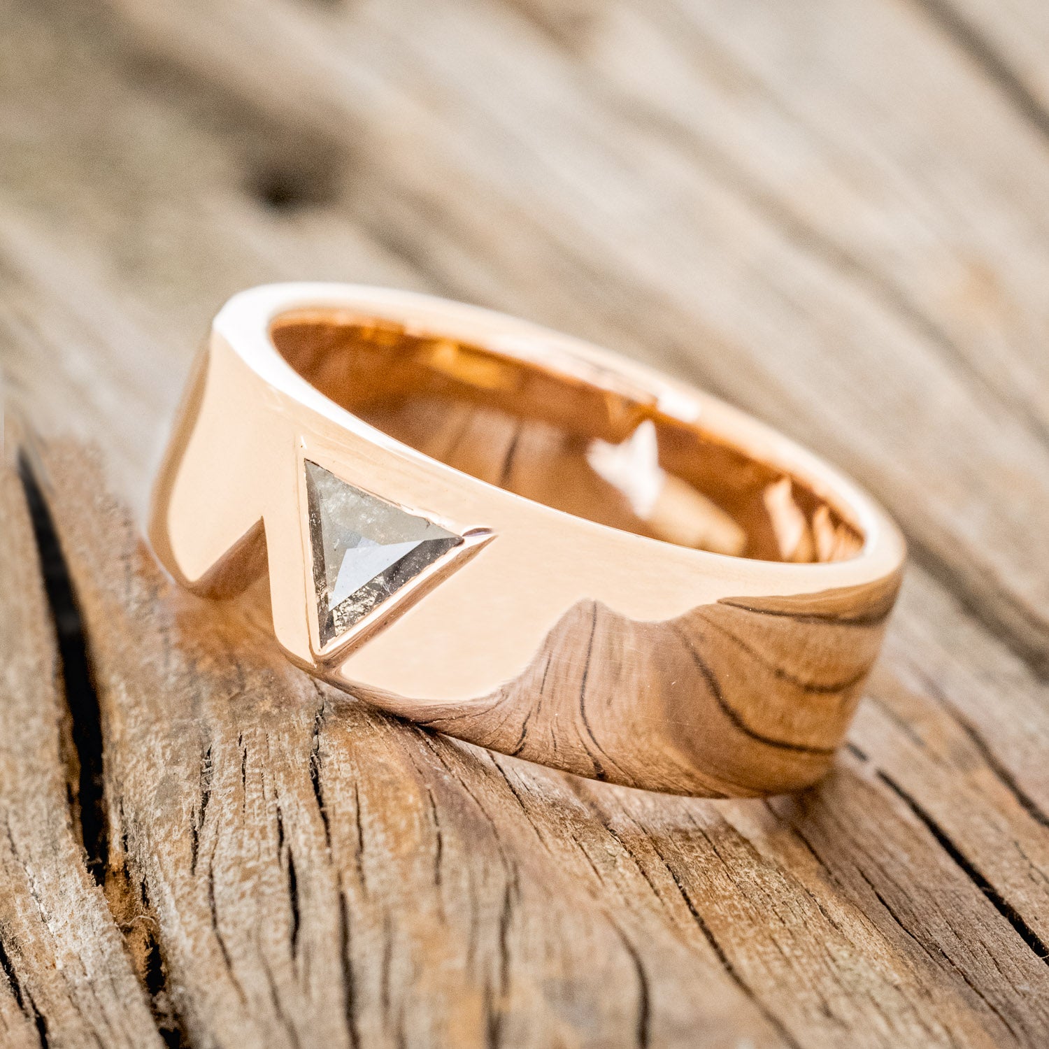 "THE POWER COUPLE" - MATCHING SET OF TRIANGLE SHAPED SALT & PEPPER DIAMOND WEDDING RINGS-7