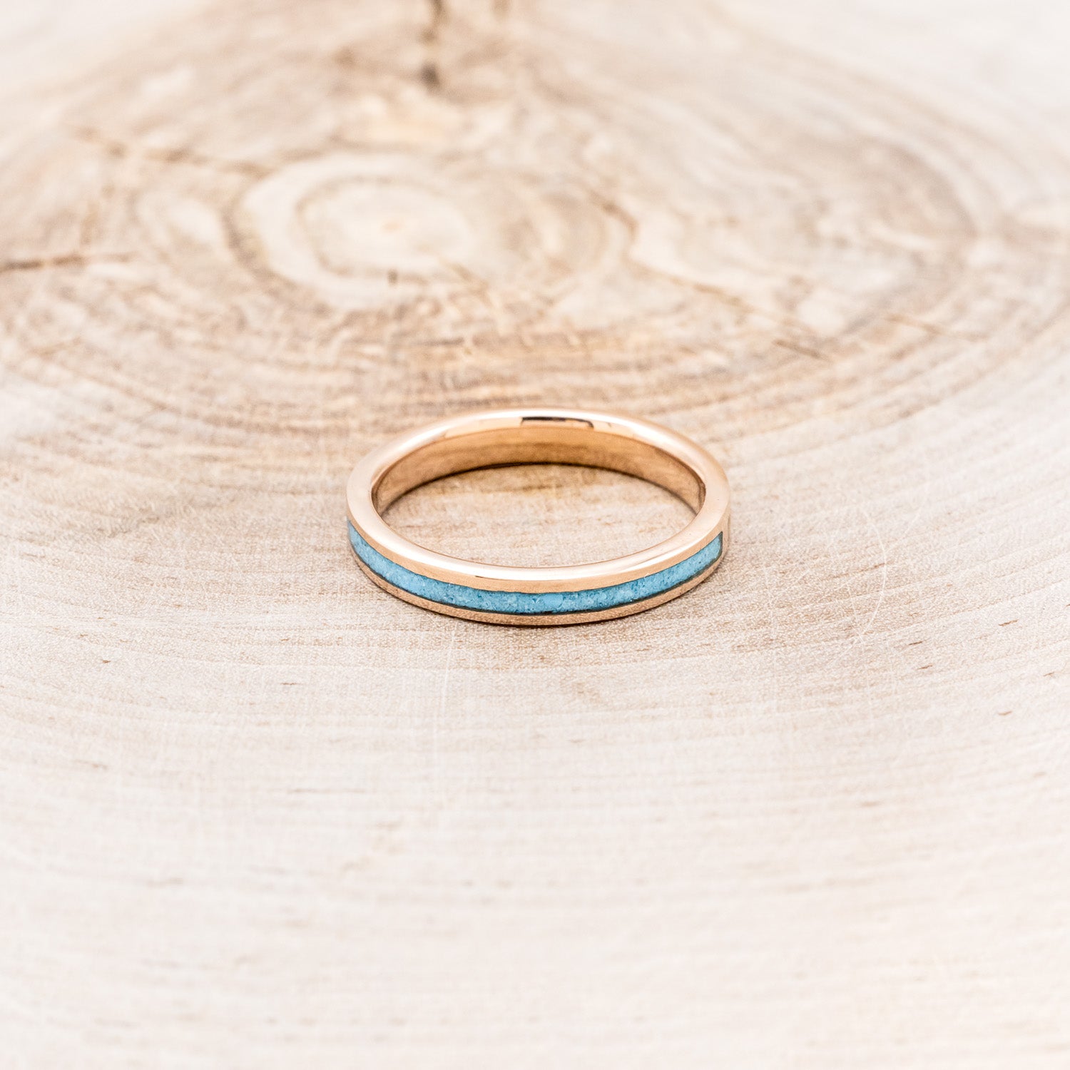 "HARMONY" - TURQUOISE & WHISKEY BARREL OAK SPLIT STACKING BAND-9