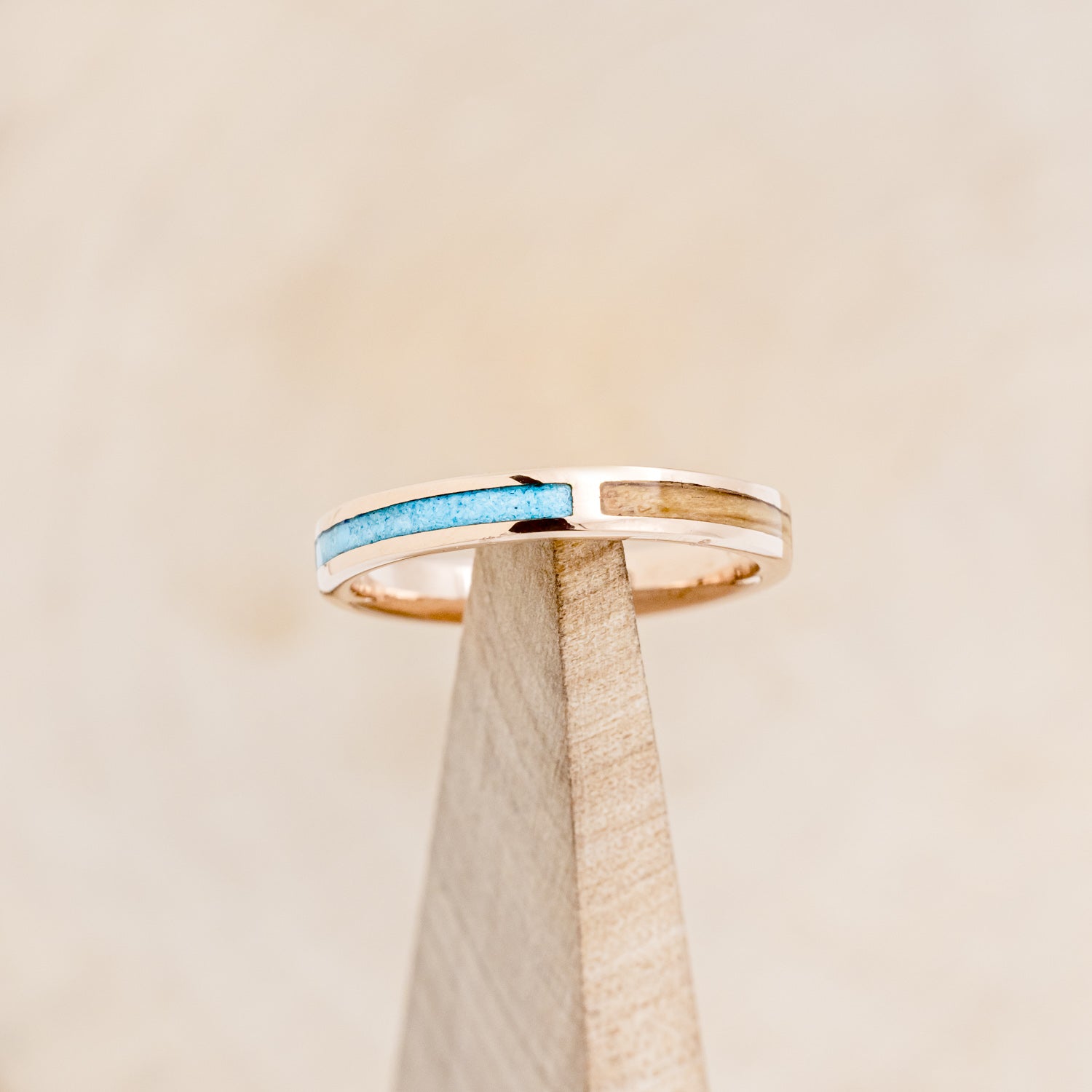 "HARMONY" - TURQUOISE & WHISKEY BARREL OAK SPLIT STACKING BAND-6