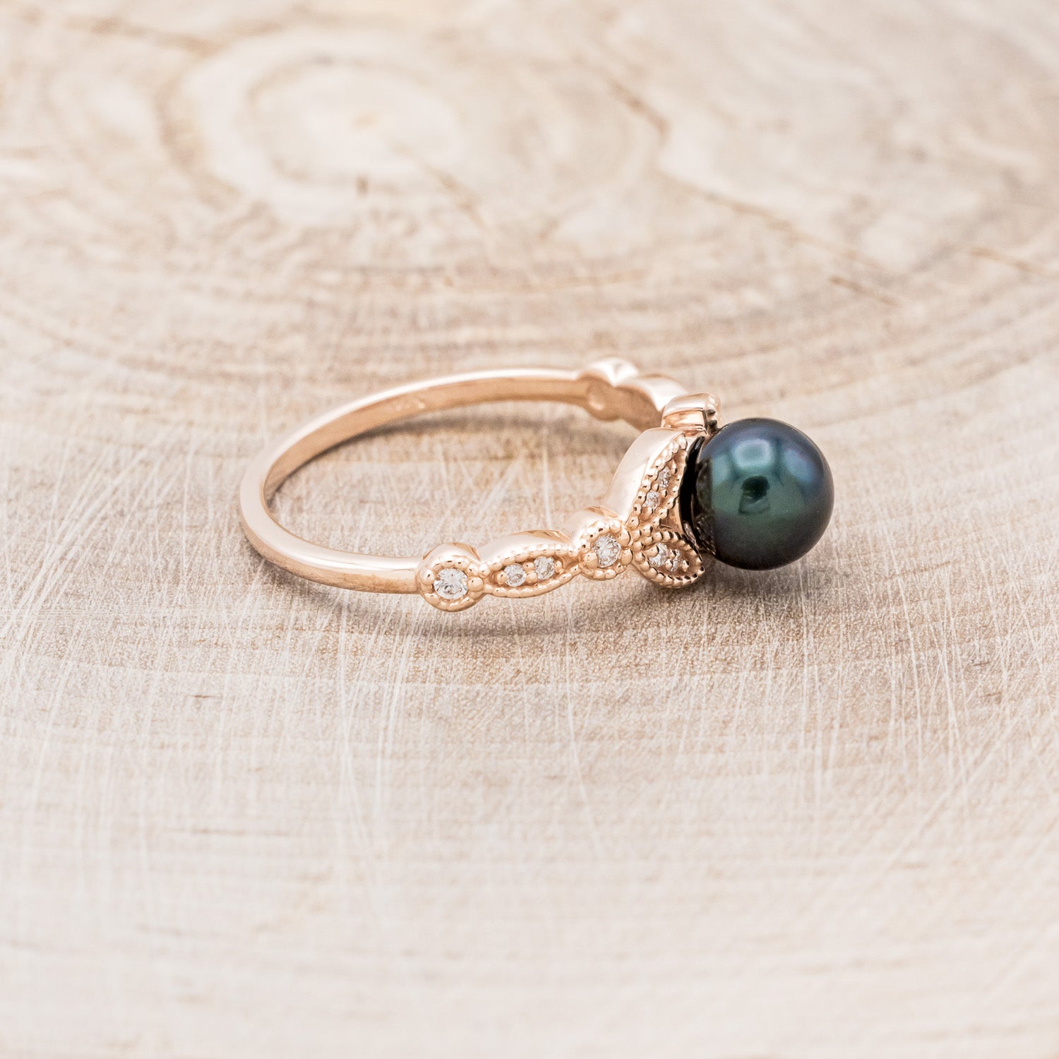 ROUND BLACK AKOYA PEARL ENGAGEMENT RING WITH DIAMOND ACCENTS-2