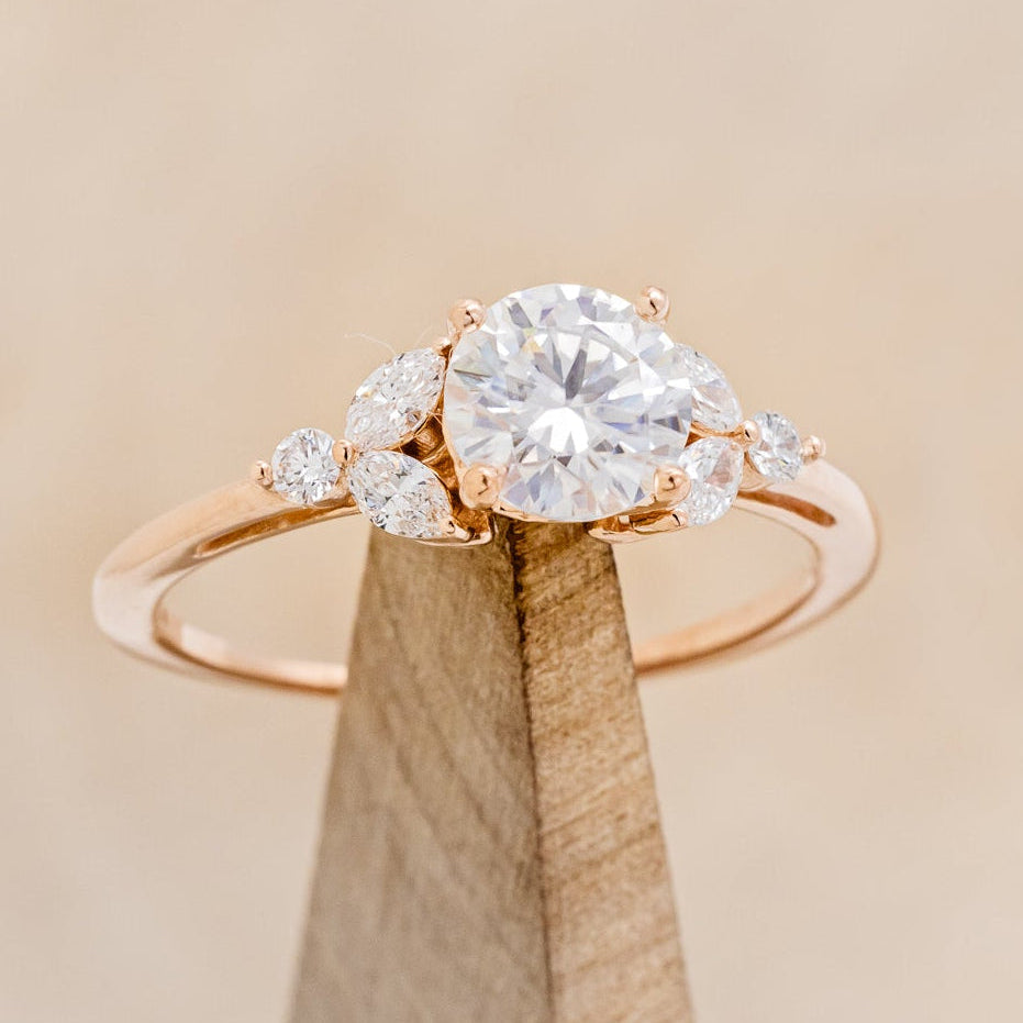 "BLOSSOM" - ROUND CUT MOISSANITE ENGAGEMENT RING WITH LEAF-SHAPED DIAMOND ACCENTS-7