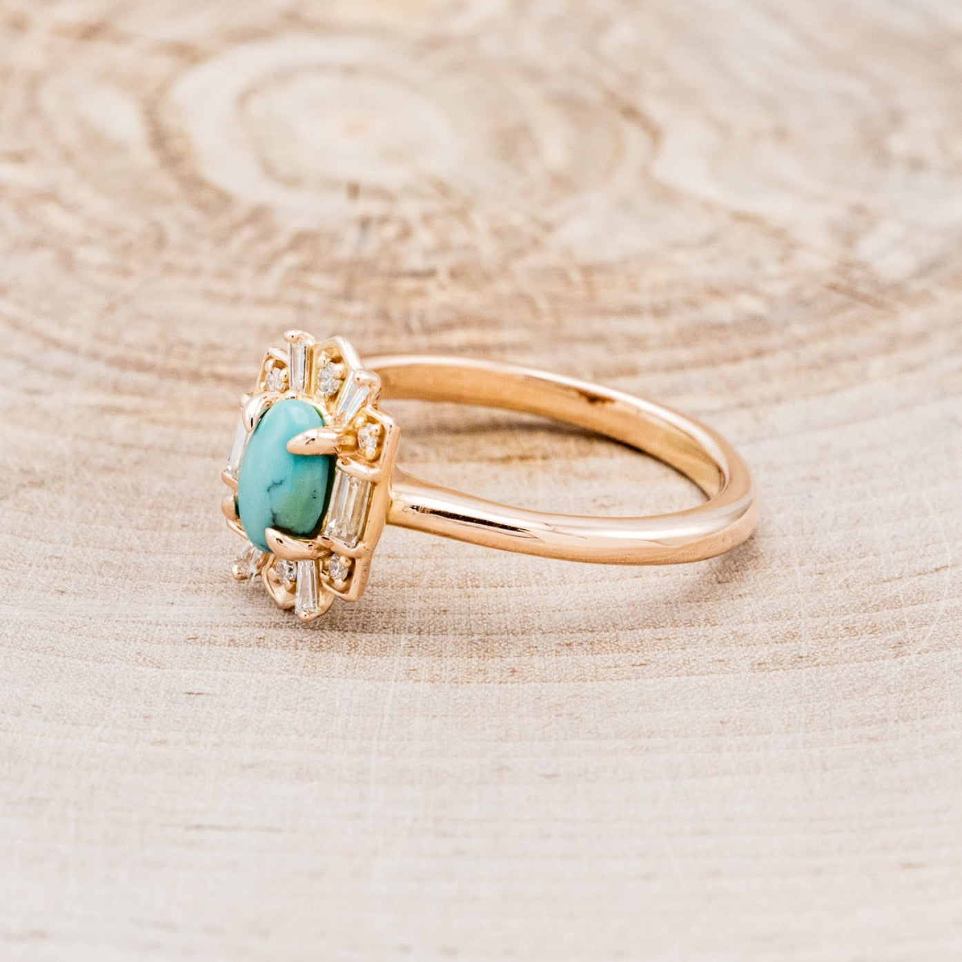 "CLEOPATRA" - OVAL TURQUOISE ENGAGEMENT RING WITH DIAMOND ACCENTS-3