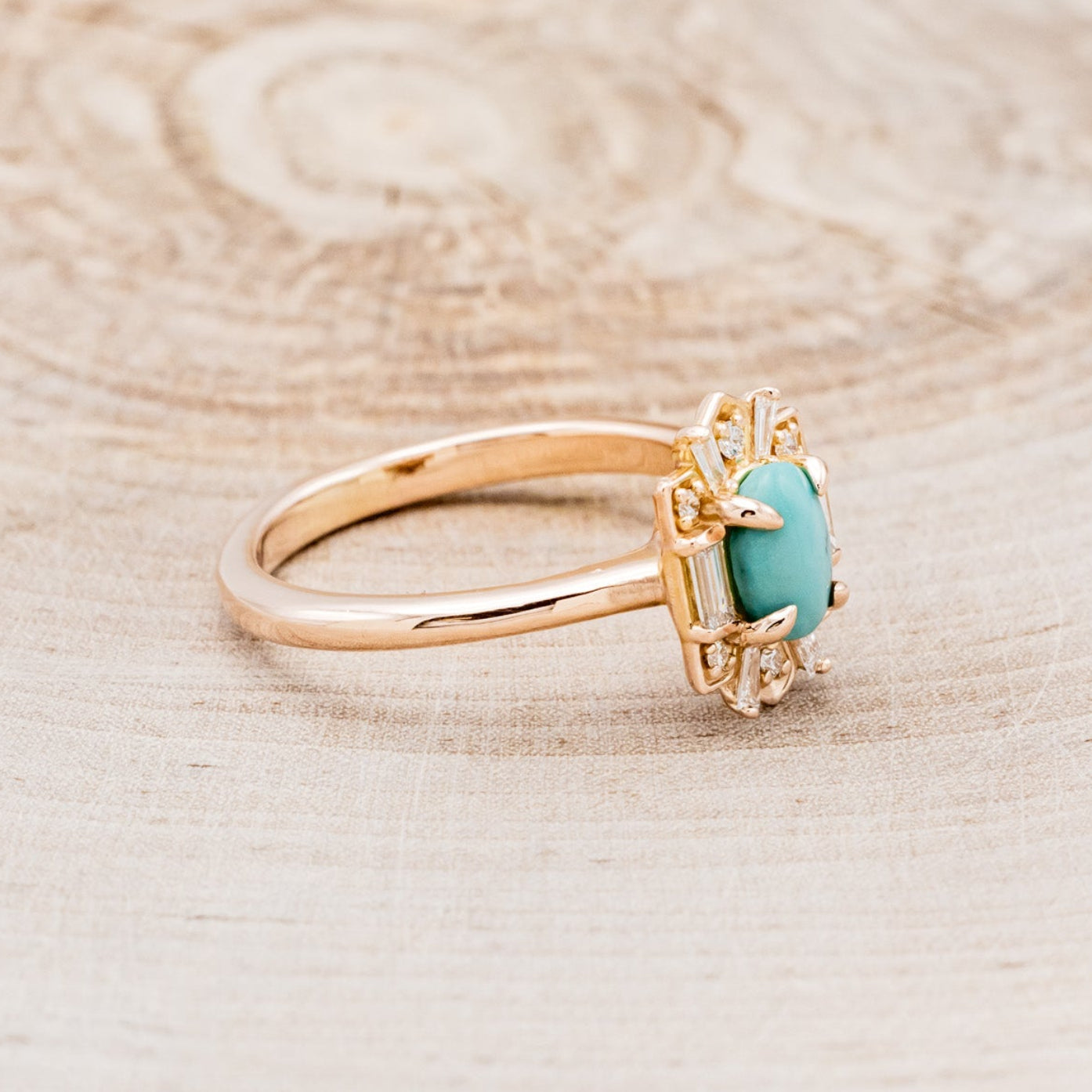 "CLEOPATRA" - OVAL TURQUOISE ENGAGEMENT RING WITH DIAMOND ACCENTS-2