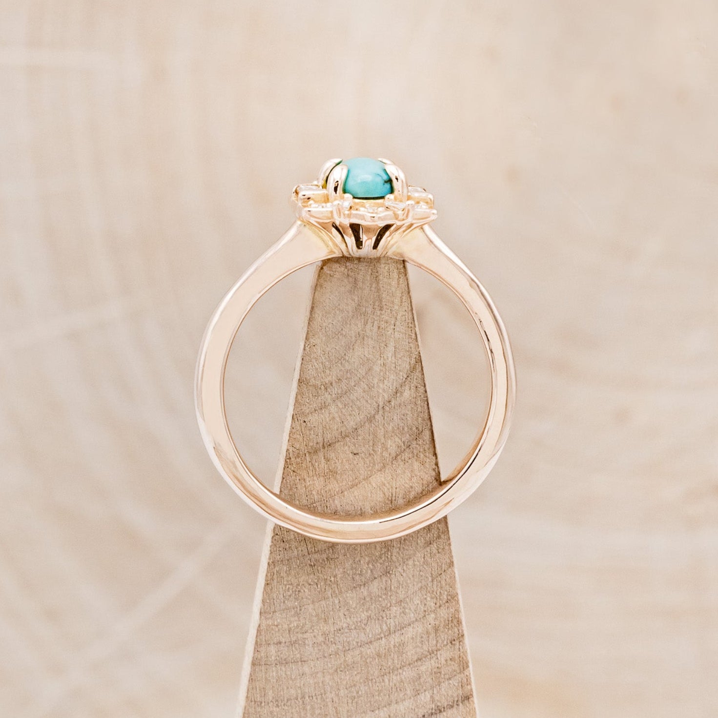 "CLEOPATRA" - OVAL TURQUOISE ENGAGEMENT RING WITH DIAMOND ACCENTS-6