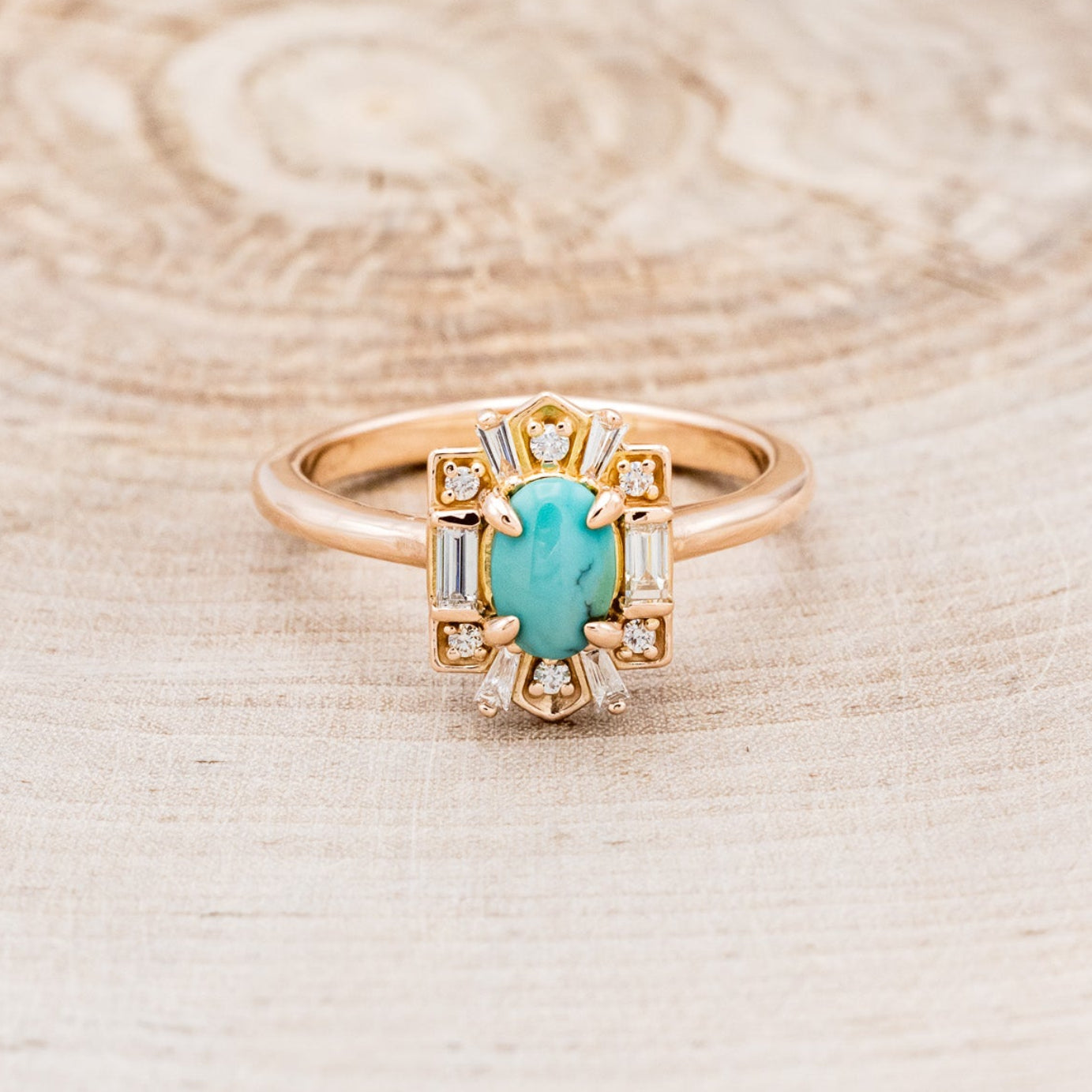 "CLEOPATRA" - OVAL TURQUOISE ENGAGEMENT RING WITH DIAMOND ACCENTS-4
