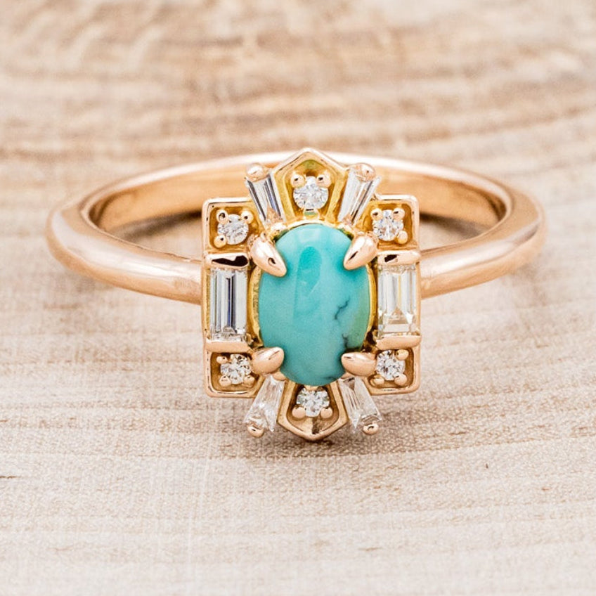 "CLEOPATRA" - OVAL TURQUOISE ENGAGEMENT RING WITH DIAMOND ACCENTS-4