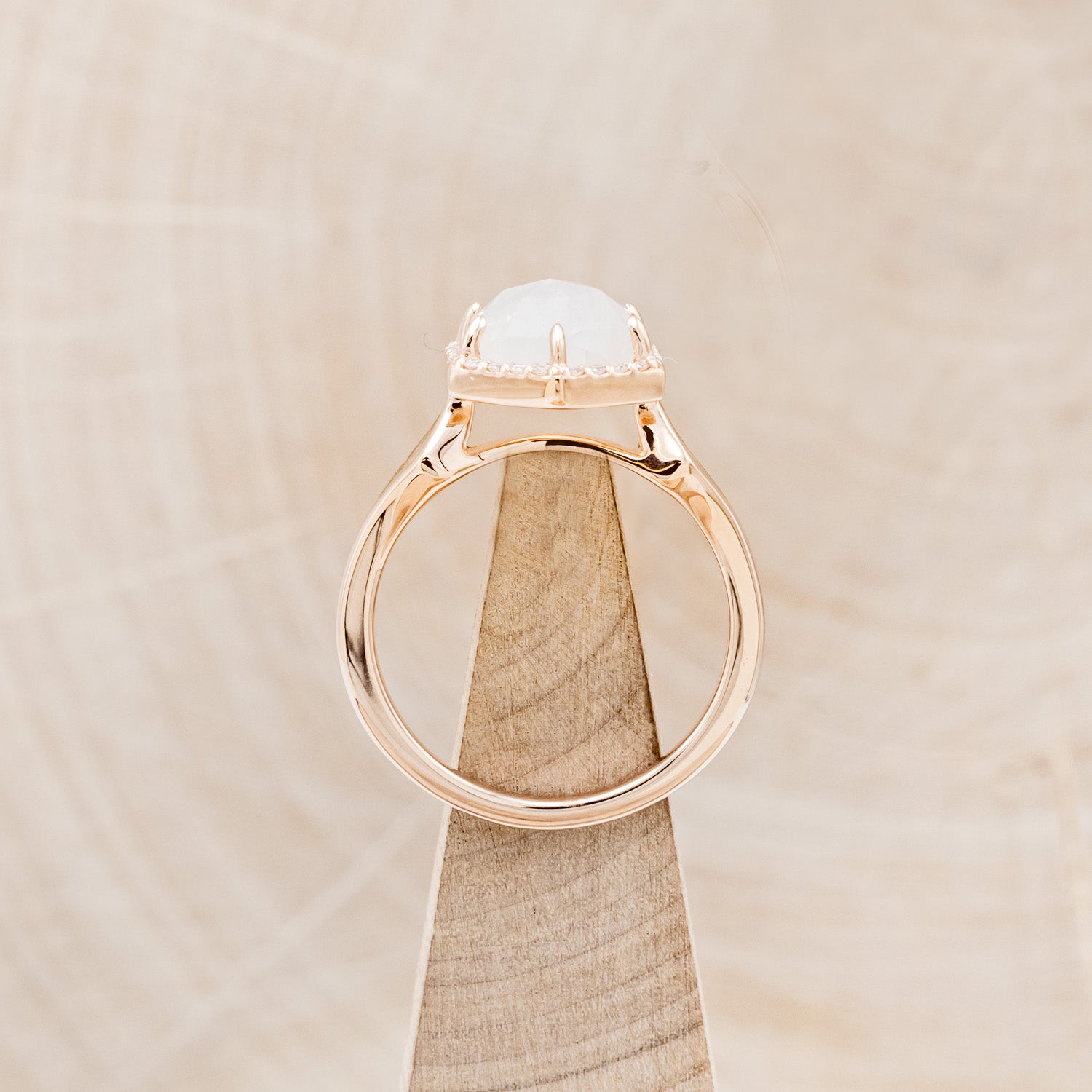 "CRAZY ON YOU" - HEXAGON MOONSTONE ENGAGEMENT RING WITH DIAMOND HALO & WHITE OPAL INLAYS-12