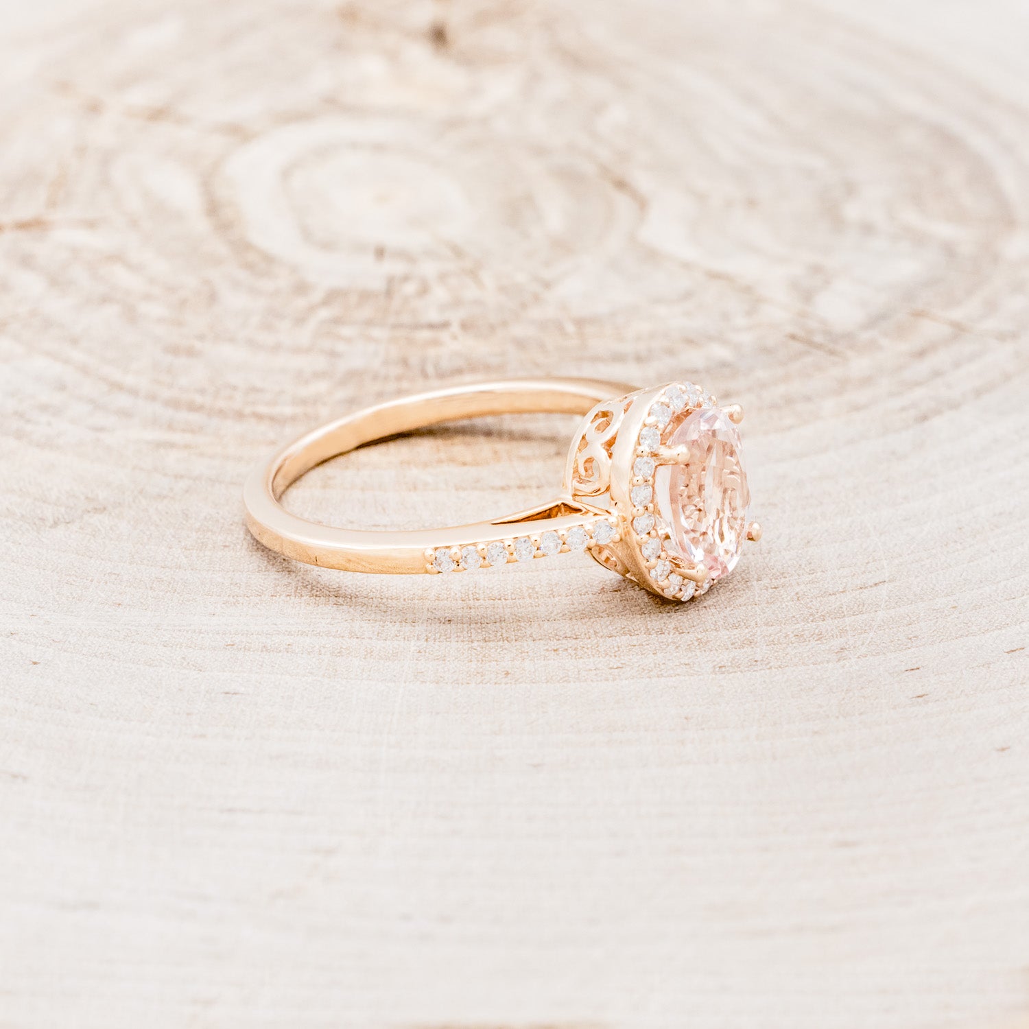 "DIANA" - OVAL MORGANITE ENGAGEMENT RING WITH DIAMOND HALO & ACCENTS-2
