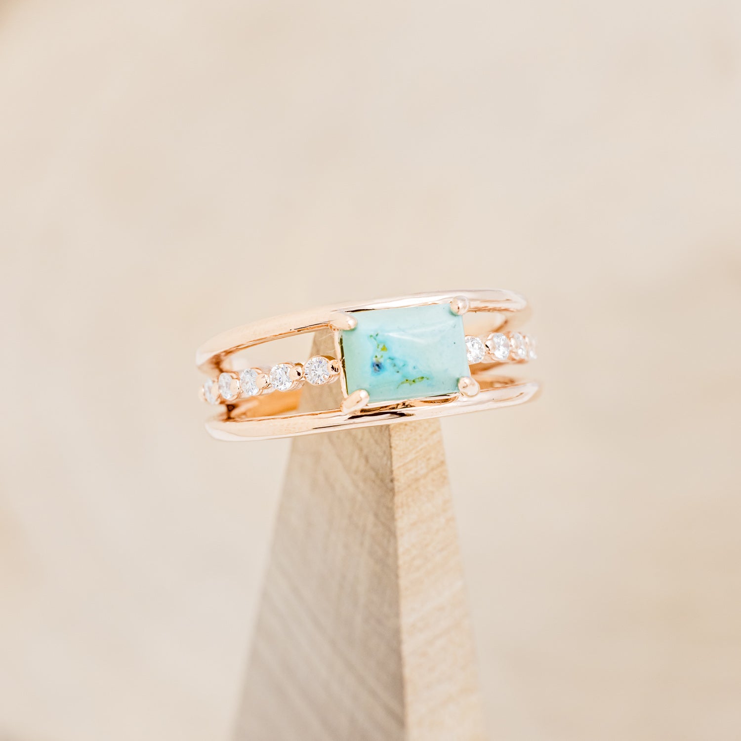 "DOLLY" - EMERALD CUT TURQUOISE ENGAGEMENT RING WITH DIAMOND ACCENTS-12