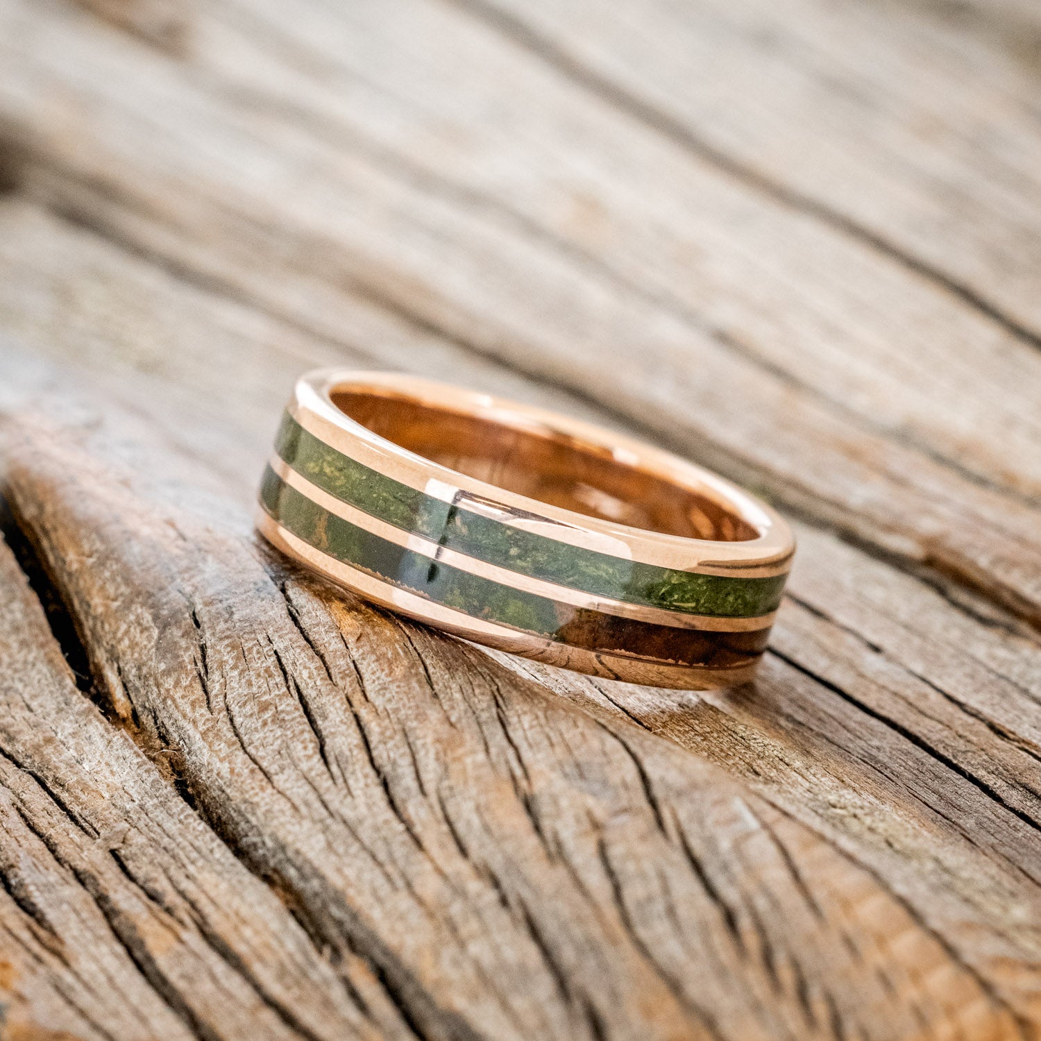 "DYAD" - MOSS & MOSSY PATINA COPPER WEDDING BAND-5