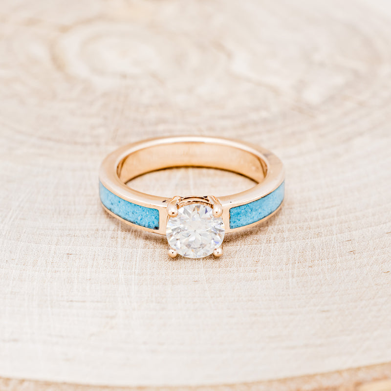 "EOTA" - ROUND CUT MOISSANITE ENGAGEMENT RING WITH TURQUOISE INLAYS
