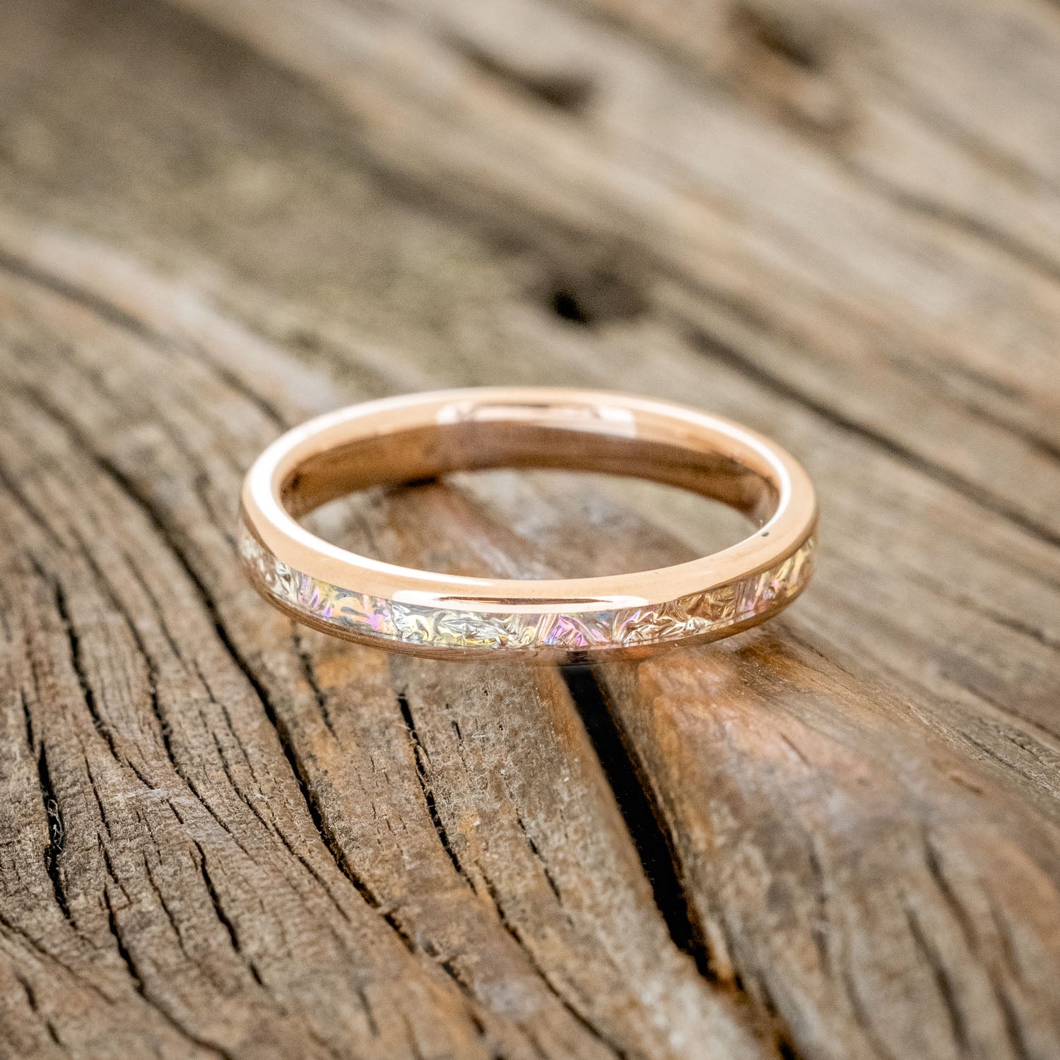 "ETERNA" - TITANIUM BURL DICHROLAM STACKING WEDDING BAND-12