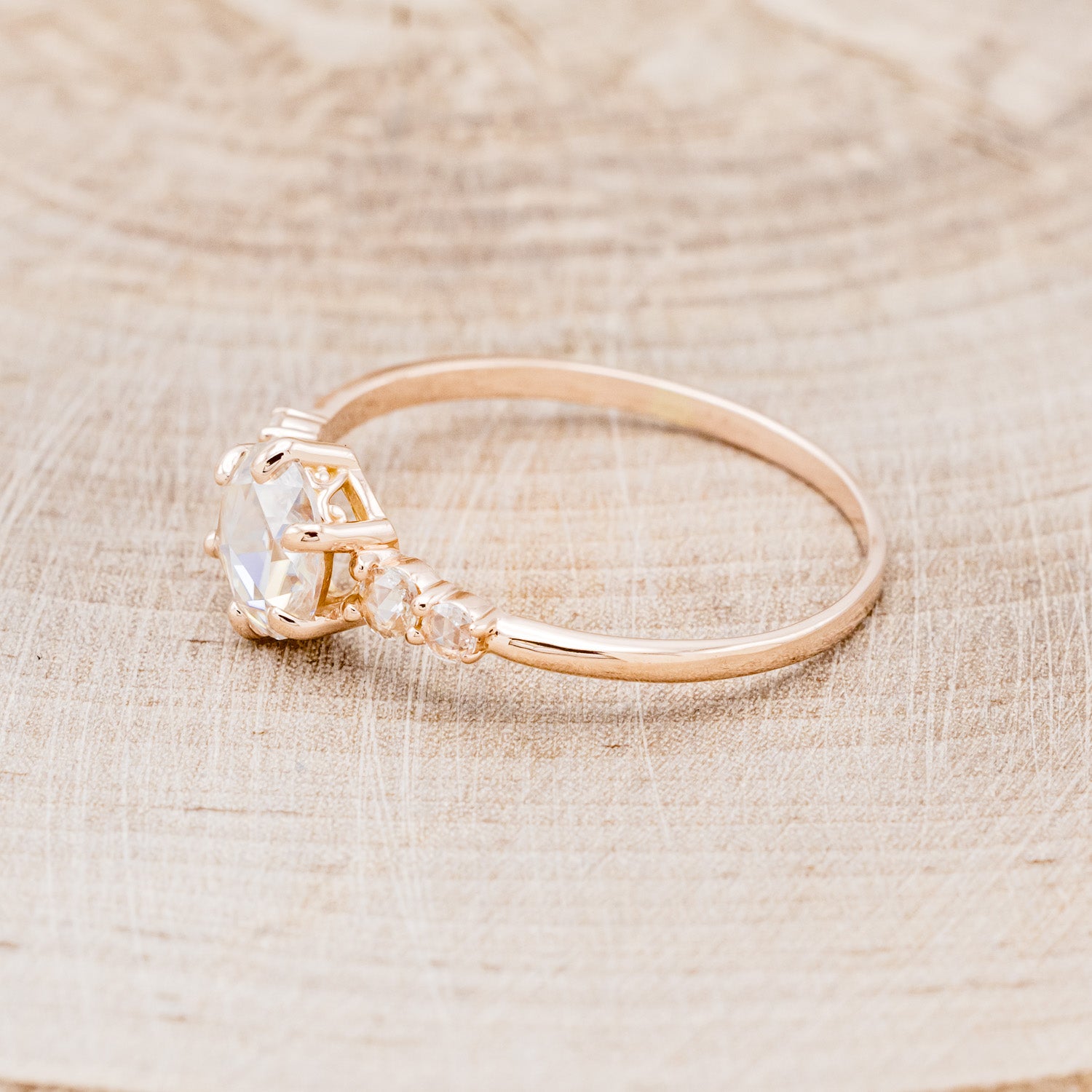 "GEMINI" - ROUND ROSE CUT MOISSANITE ENGAGEMENT RING WITH DIAMOND ACCENTS-10