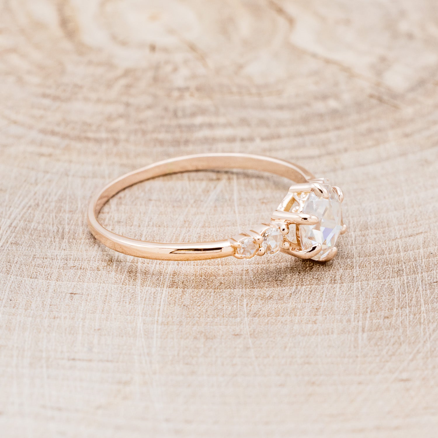 "GEMINI" - ROUND ROSE CUT MOISSANITE ENGAGEMENT RING WITH DIAMOND ACCENTS-9